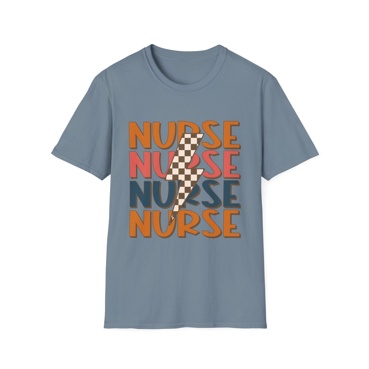 Nurse Retro Stripe T-Shirt — Vintage Checkerboard Scrub Tee for Nurses