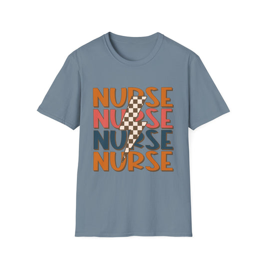 Nurse Retro Stripe T-Shirt — Vintage Checkerboard Scrub Tee for Nurses