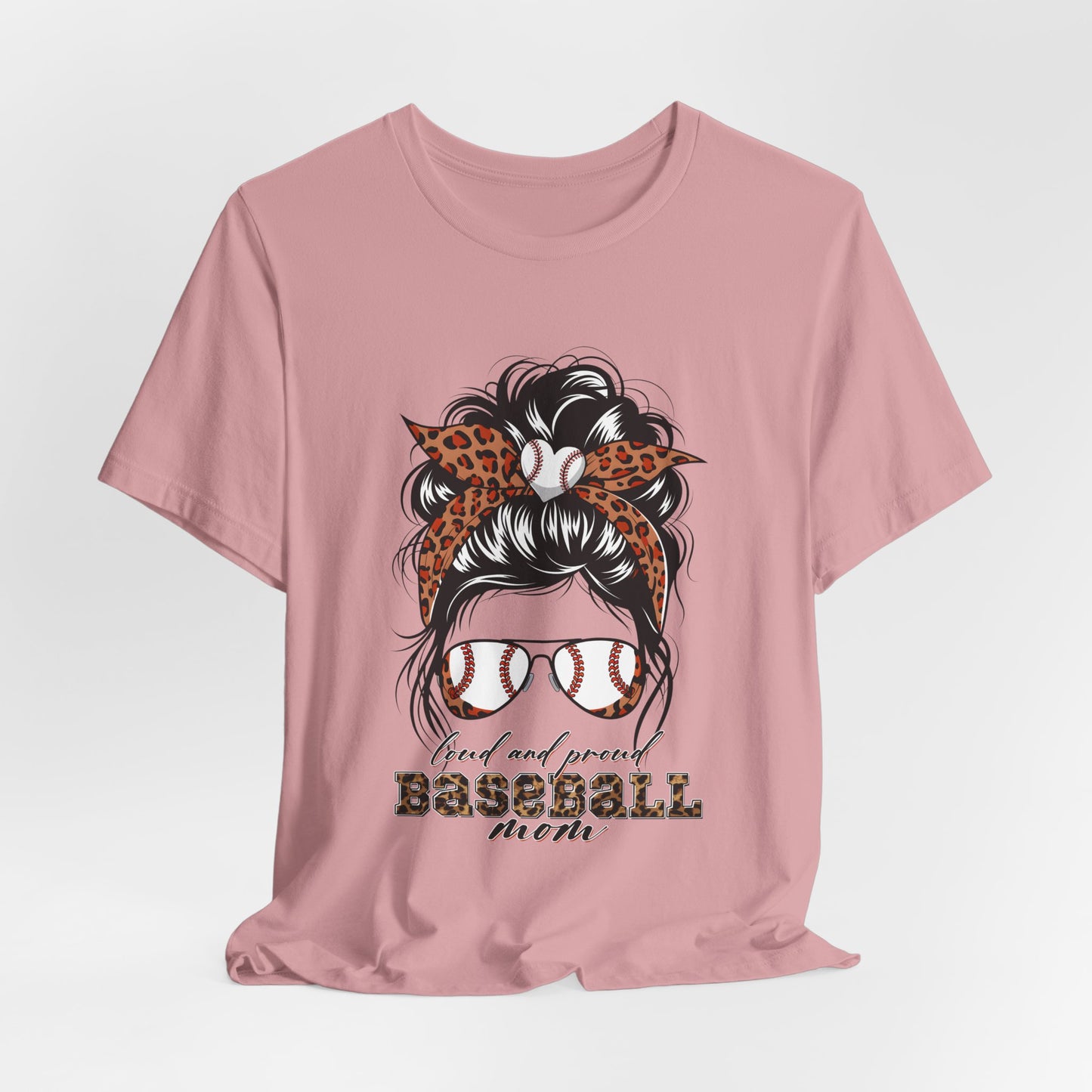 Baseball Mom Graphic Tee — Leopard Hairbow, Sunnies & "Baseball Mom" Text