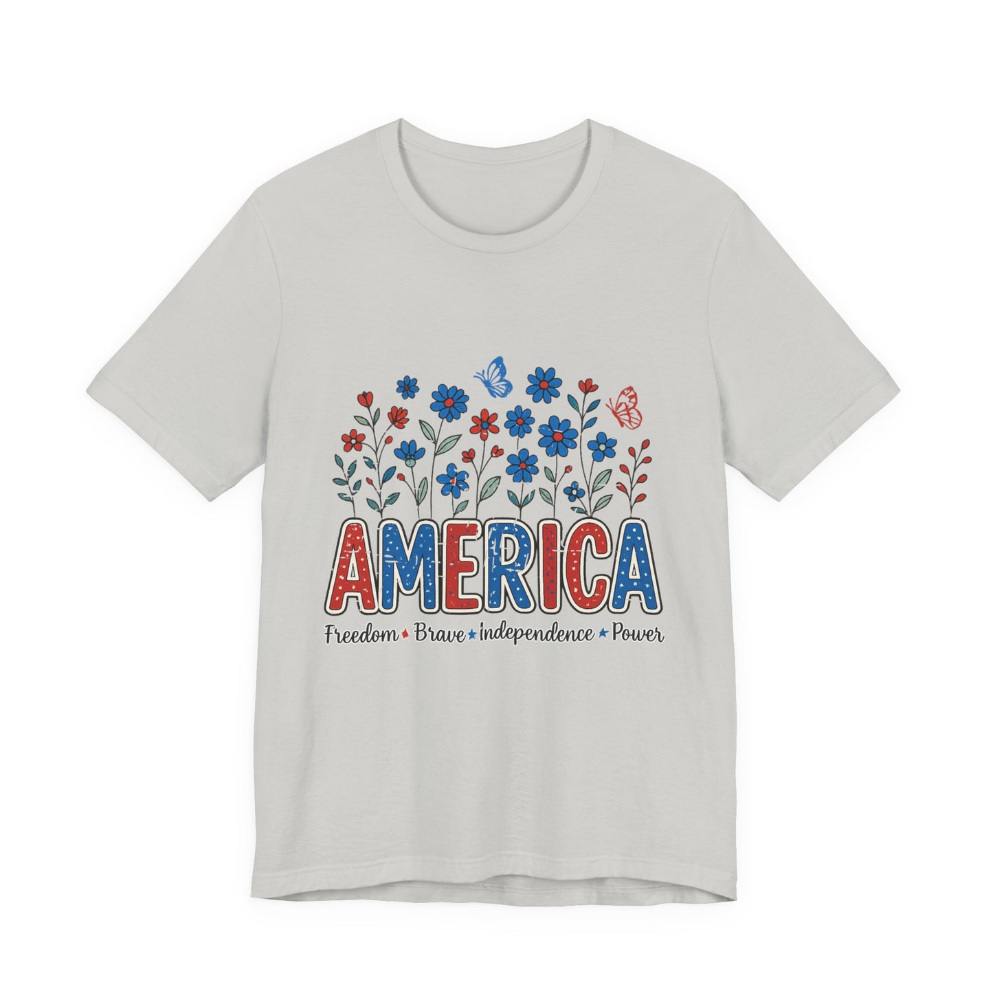 America Floral Tee — Patriotic Freedom, Bravery & Independence T-Shirt