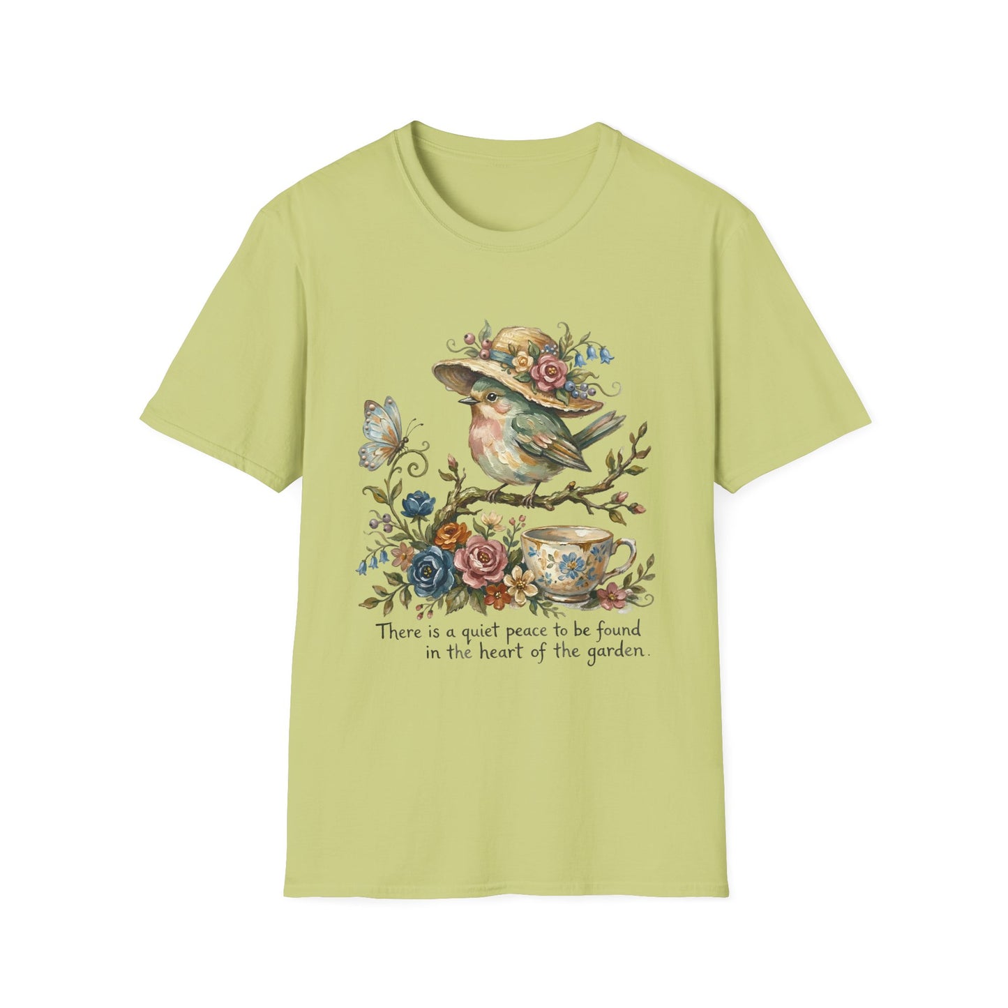 Garden Bird Tee — "There is a quiet peace to be found in the heart of the garden" Floral Bird T-Shirt