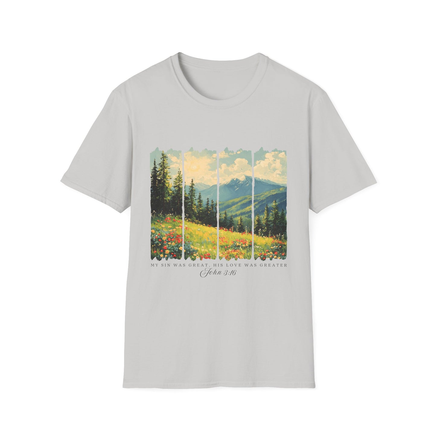 Mountain Meadow T-Shirt — Scenic Landscape Panel Tee