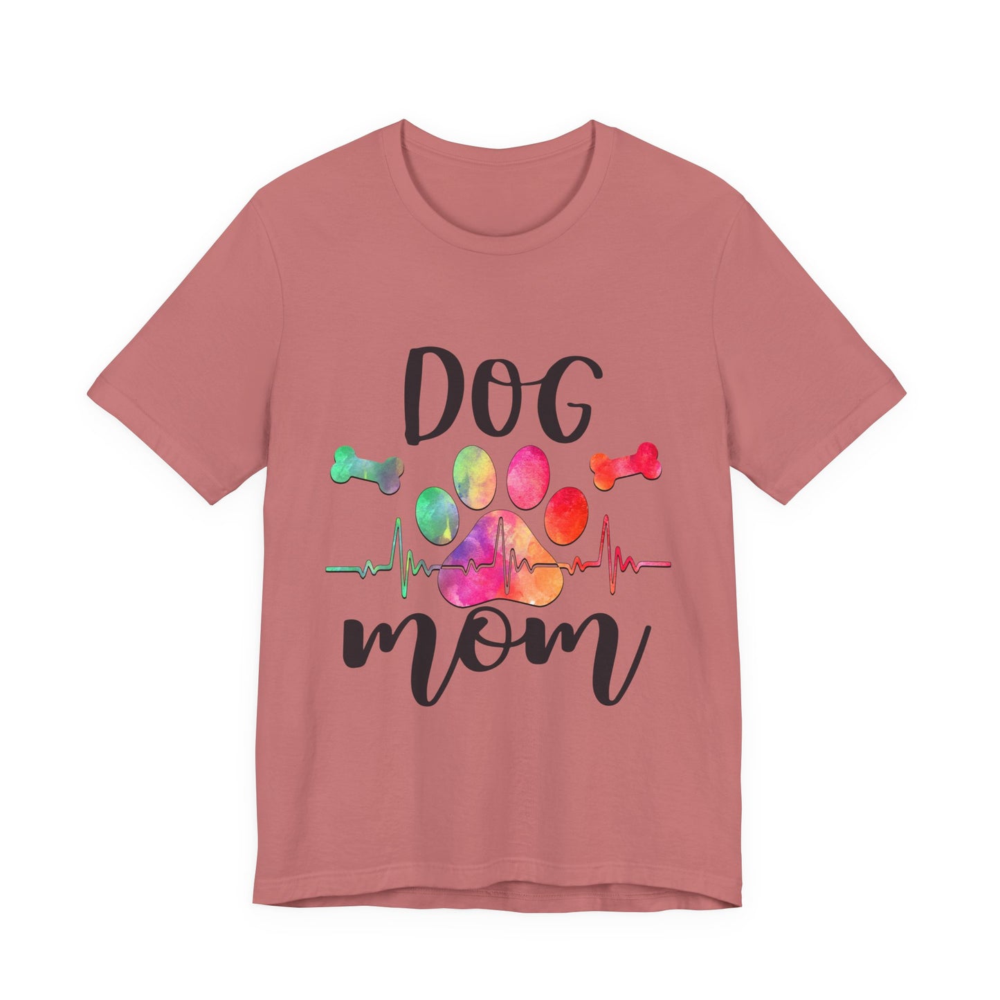 Dog Mom T-Shirt — Colorful Paw & Heartbeat Graphic Tee