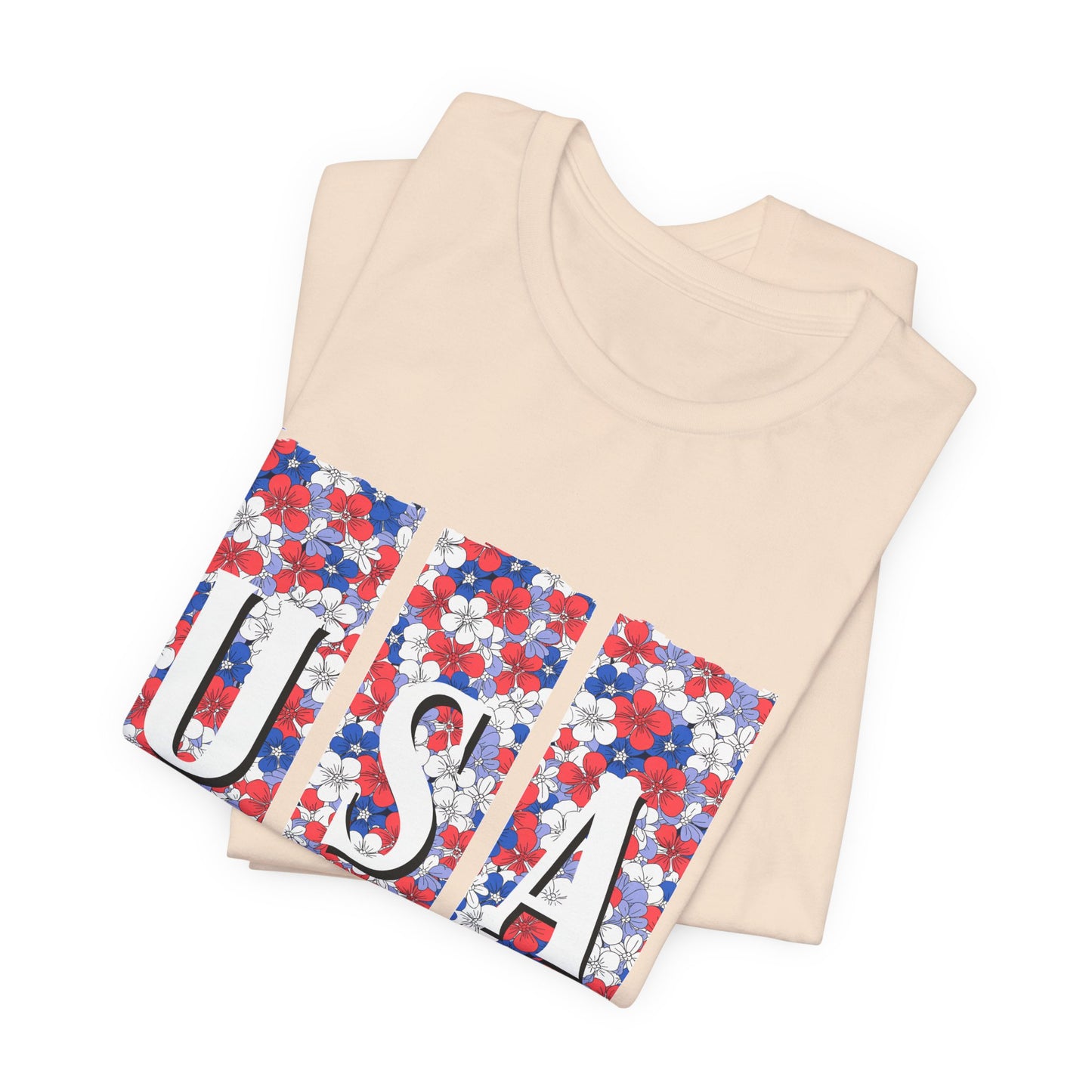 USA Floral Flag T-Shirt — Patriotic Red White Blue Tee (4th of July)