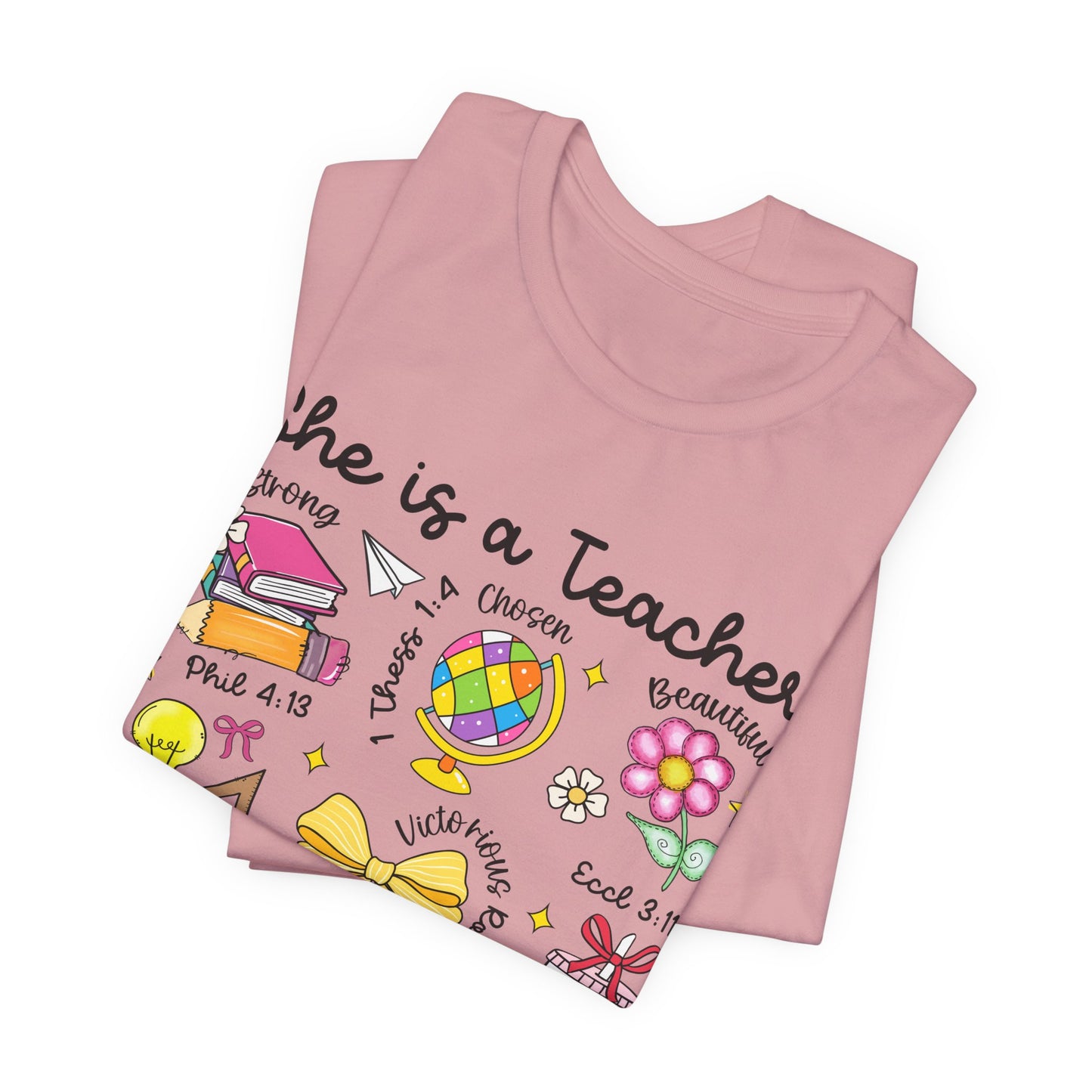 Teacher Illustrated Icons T-Shirt — "She is a Teacher" Appreciation Tee
