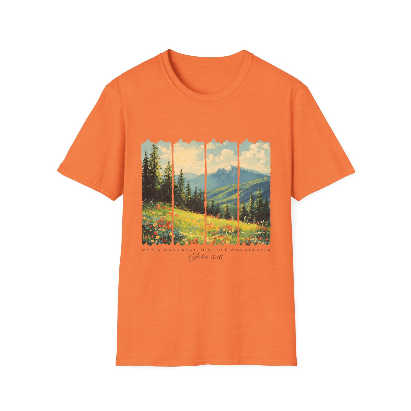 Mountain Meadow T-Shirt — Scenic Landscape Panel Tee