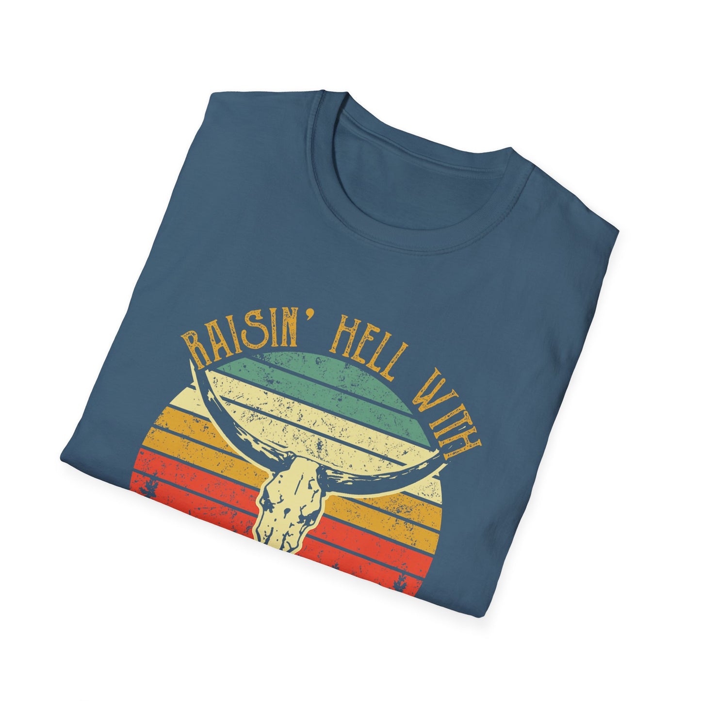 T-Shirt — Raisin' Hell With The Hippies And The Cowboys Vintage Skull Graphic