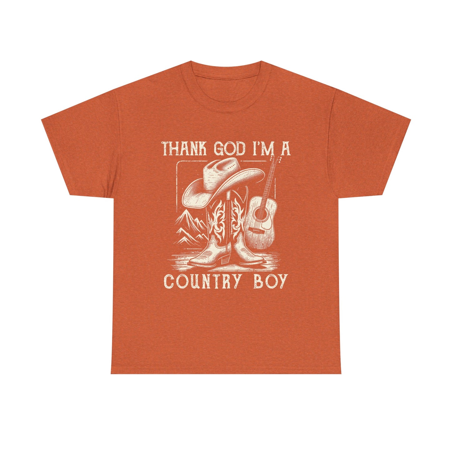 Country Boy T-Shirt — "Thank God I'm a Country Boy" Cowboy Boots & Guitar Tee