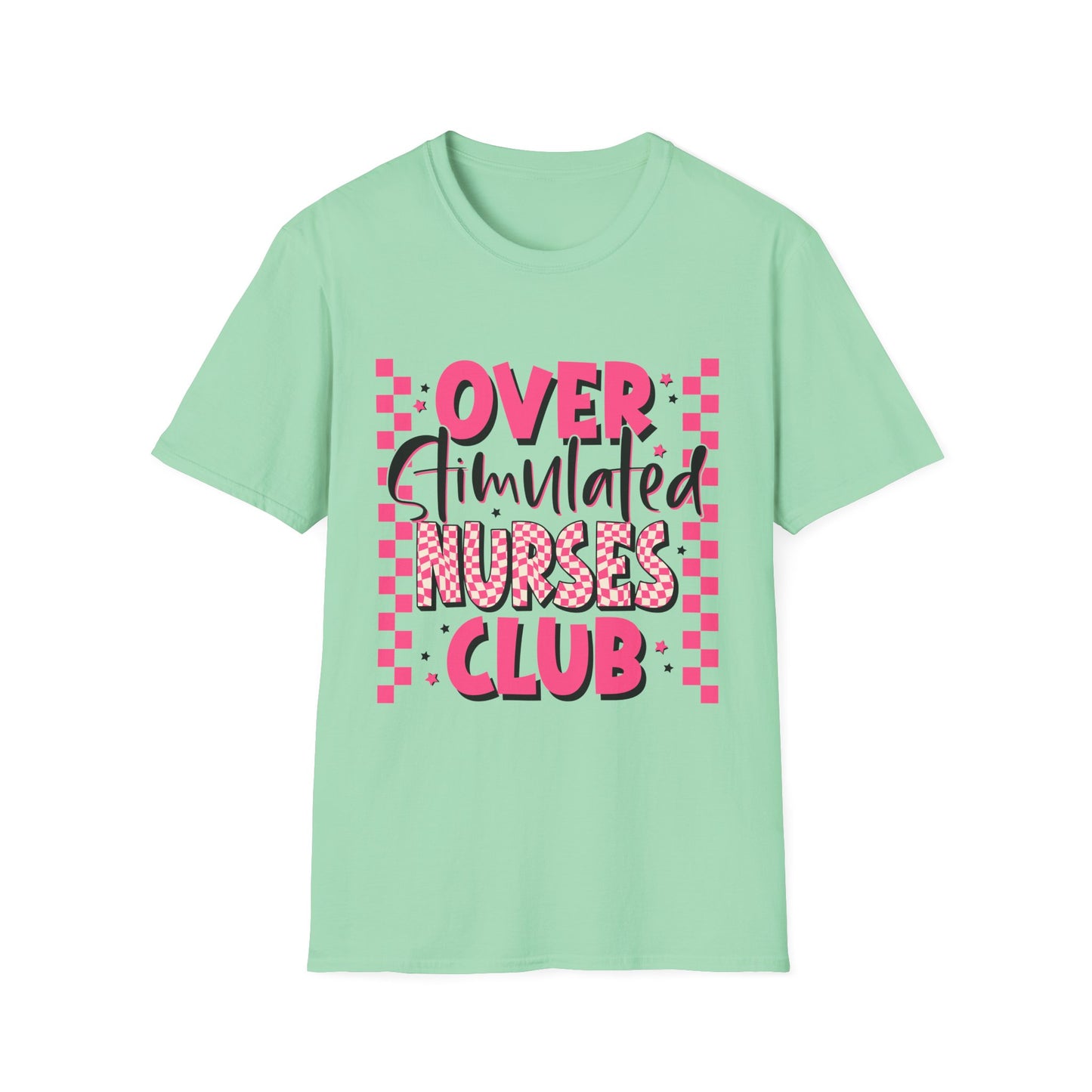 Overstimulated Nurses Club T-Shirt — Funny Pink Nurse Graphic Tee for Healthcare Workers