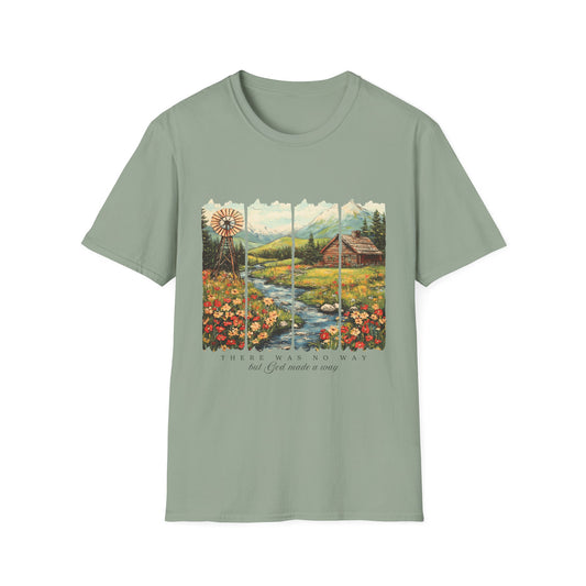 Scenic Windowpane Cabin T-Shirt — 'I Am But A Child Made of Stars' Nature Graphic Tee