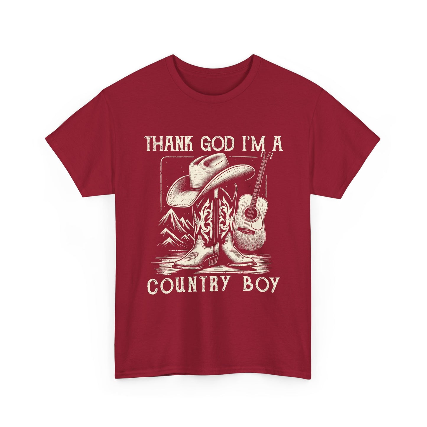 Country Boy T-Shirt — "Thank God I'm a Country Boy" Cowboy Boots & Guitar Tee