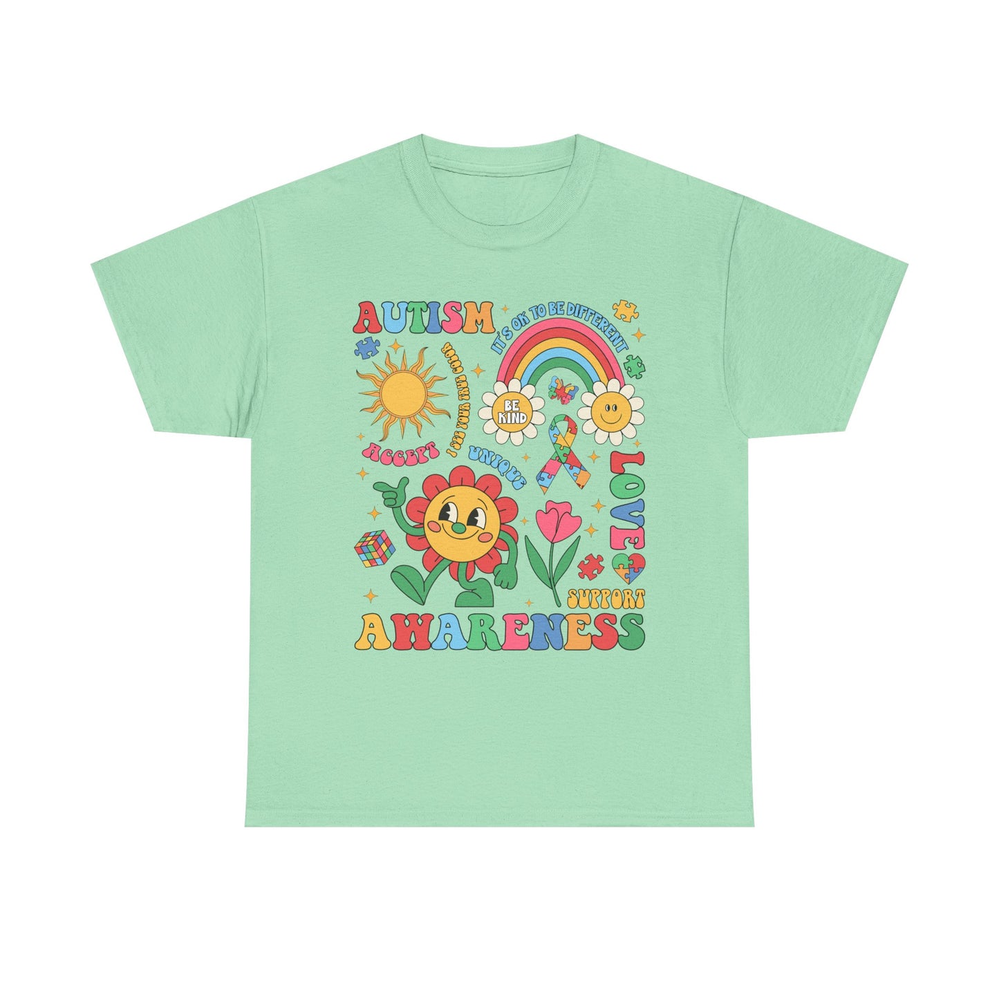 Autism Awareness Rainbow Floral Tee — Love, Support & Awareness T-Shirt
