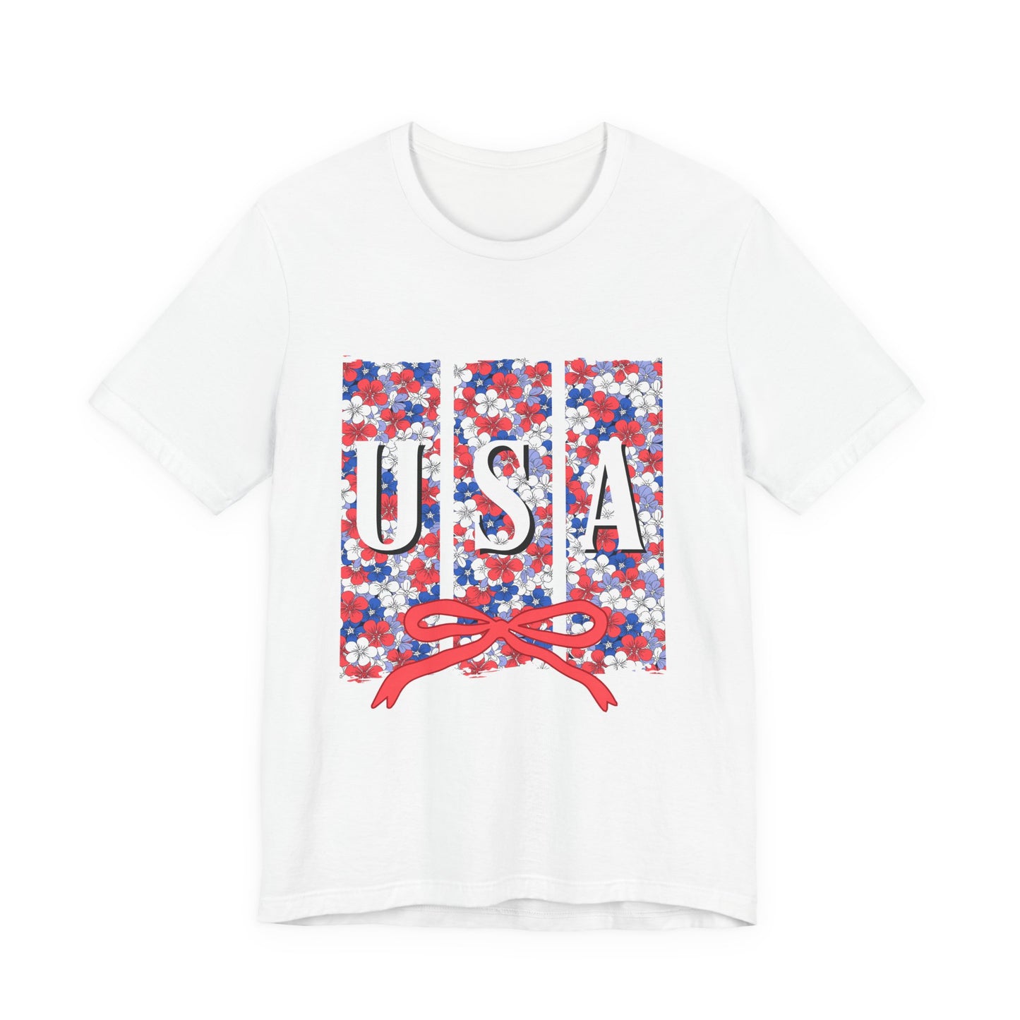 USA Floral Flag T-Shirt — Patriotic Red White Blue Tee (4th of July)