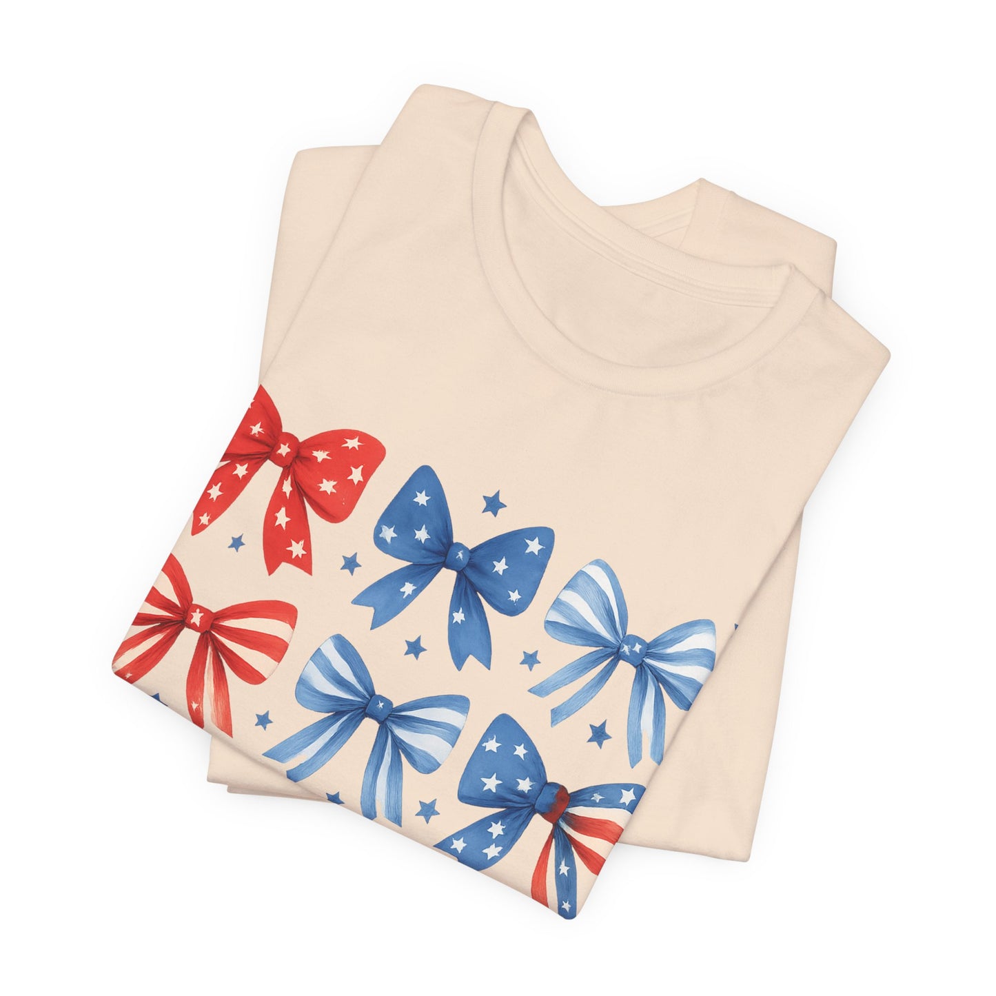 Patriotic Red & Blue Bows Tee — 4th of July Graphic T-Shirt