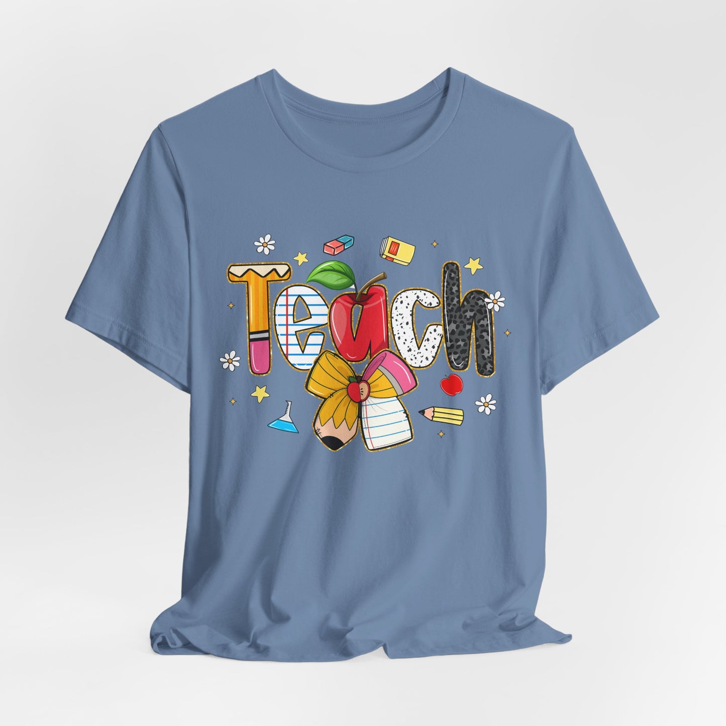 Teacher Floral Pencil Tee - "Teach" Cute School T-Shirt for Educators