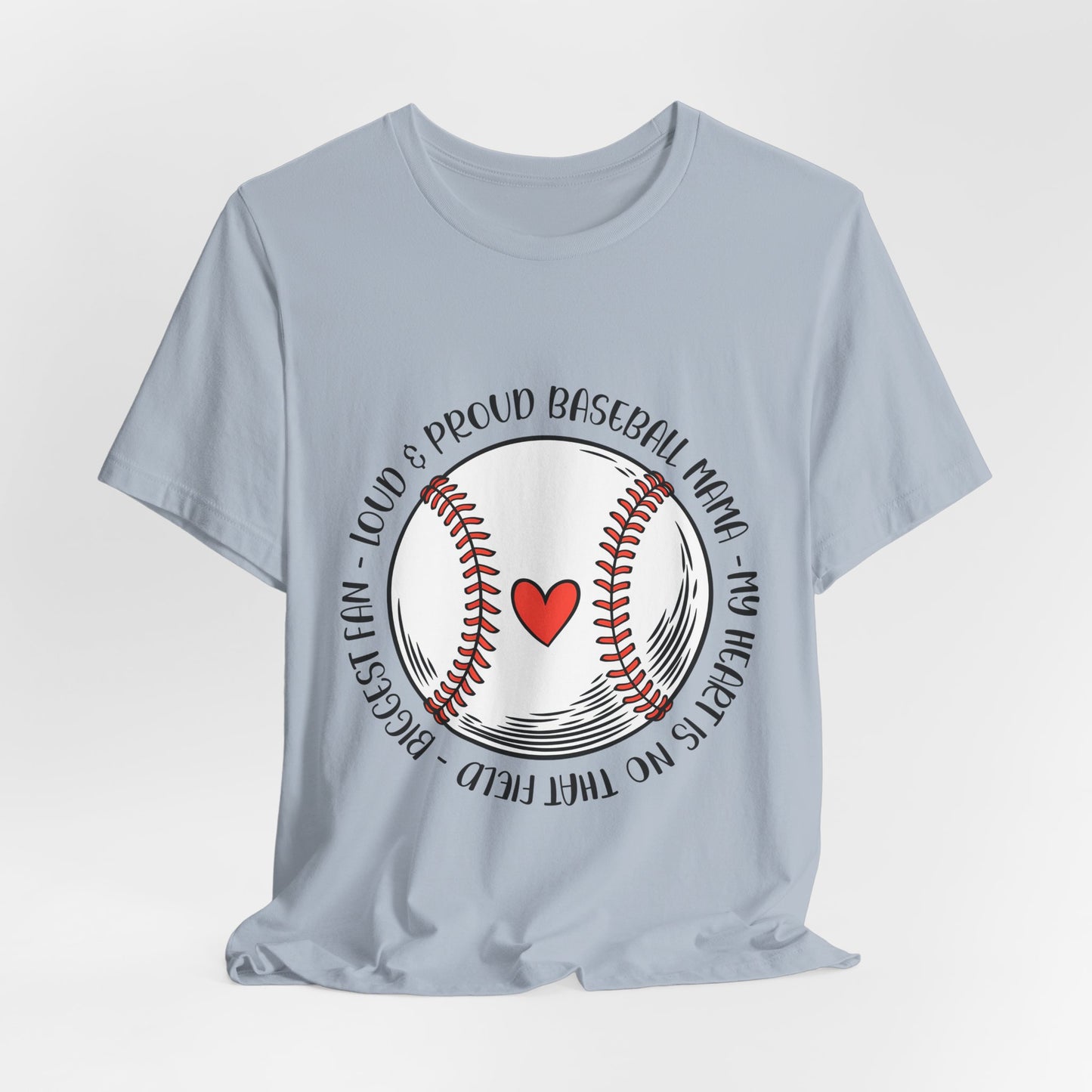 Baseball Mom Tee – Proud Baseball Mama Graphic Shirt (Heart & Stitch Design)