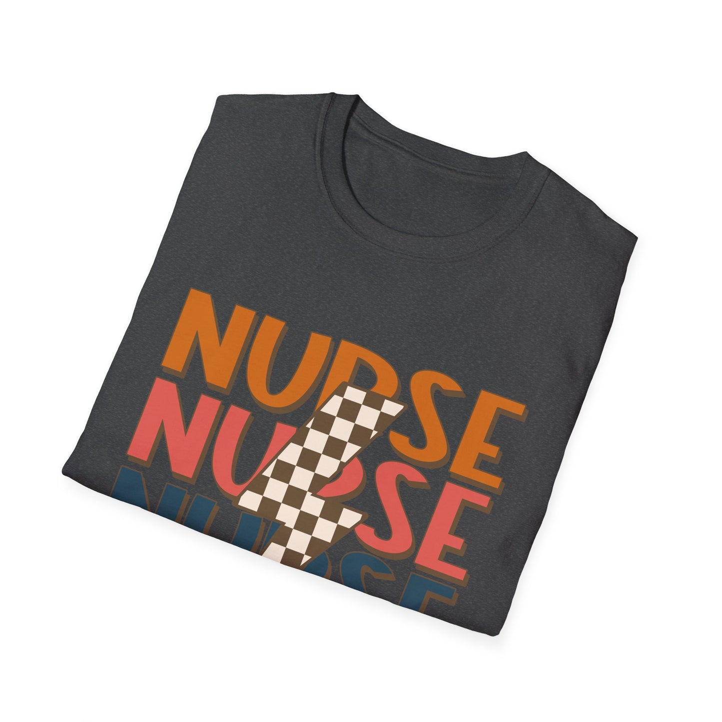 Nurse Retro Stripe T-Shirt — Vintage Checkerboard Scrub Tee for Nurses