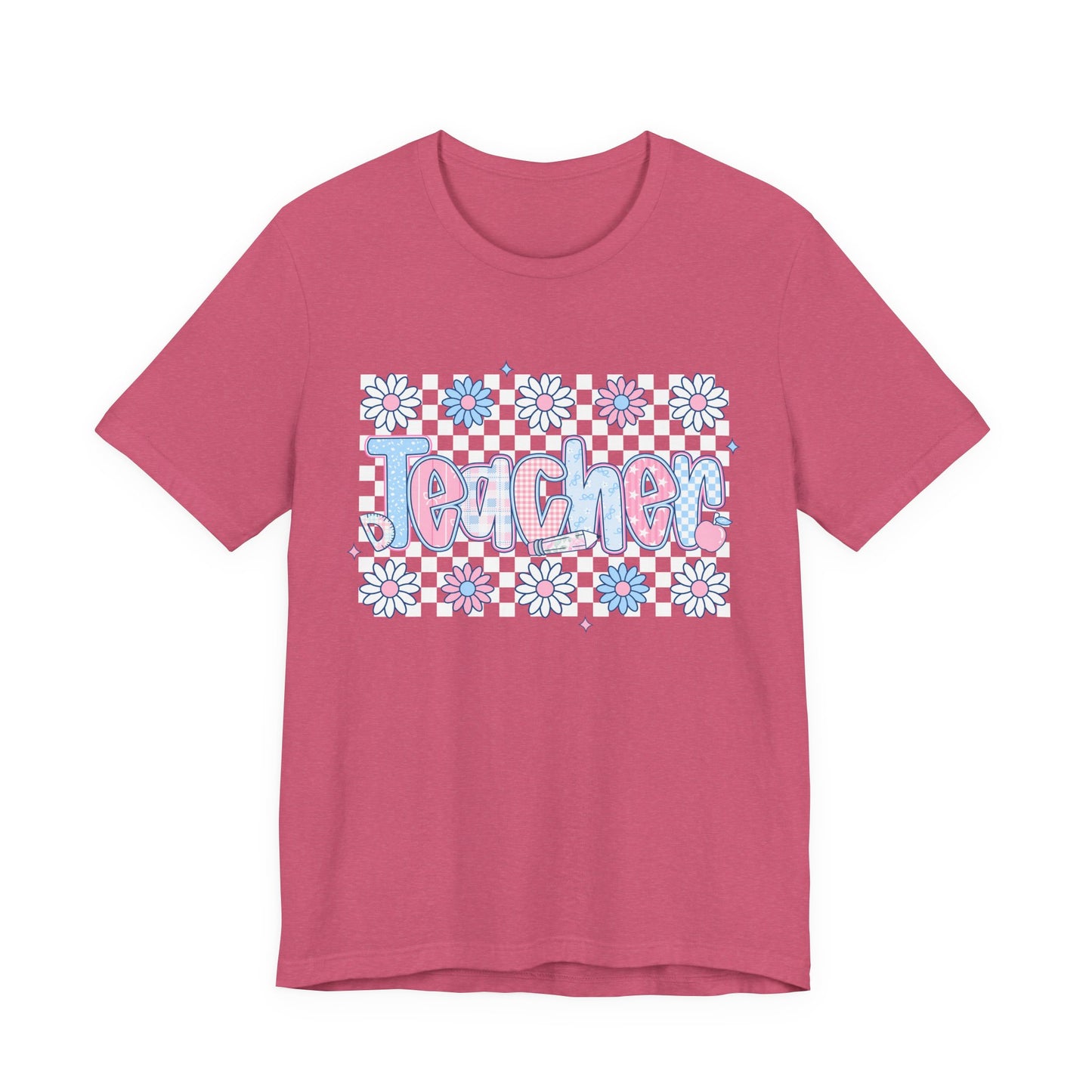 Teacher Daisy Graphic Tee – Cute Pink & Blue Floral Classroom Shirt