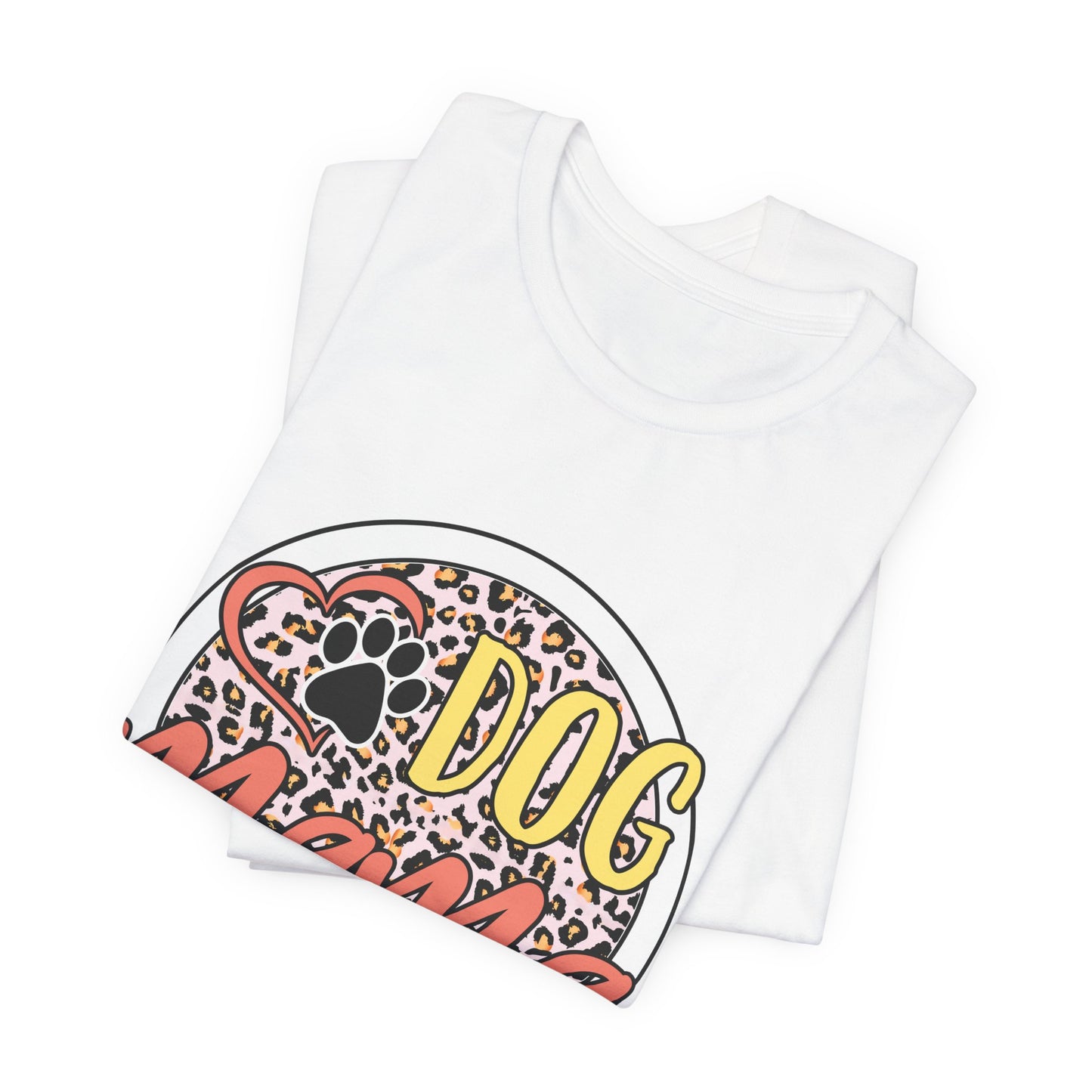 Dog Mama Leopard Circle Tee — Cute Paw Print Graphic T-Shirt for Women