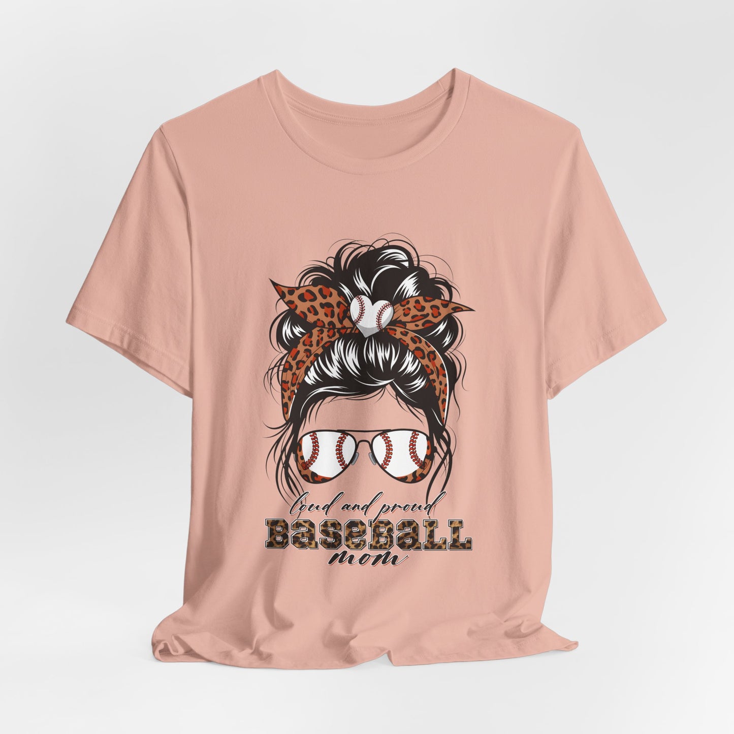 Baseball Mom Graphic Tee — Leopard Hairbow, Sunnies & "Baseball Mom" Text