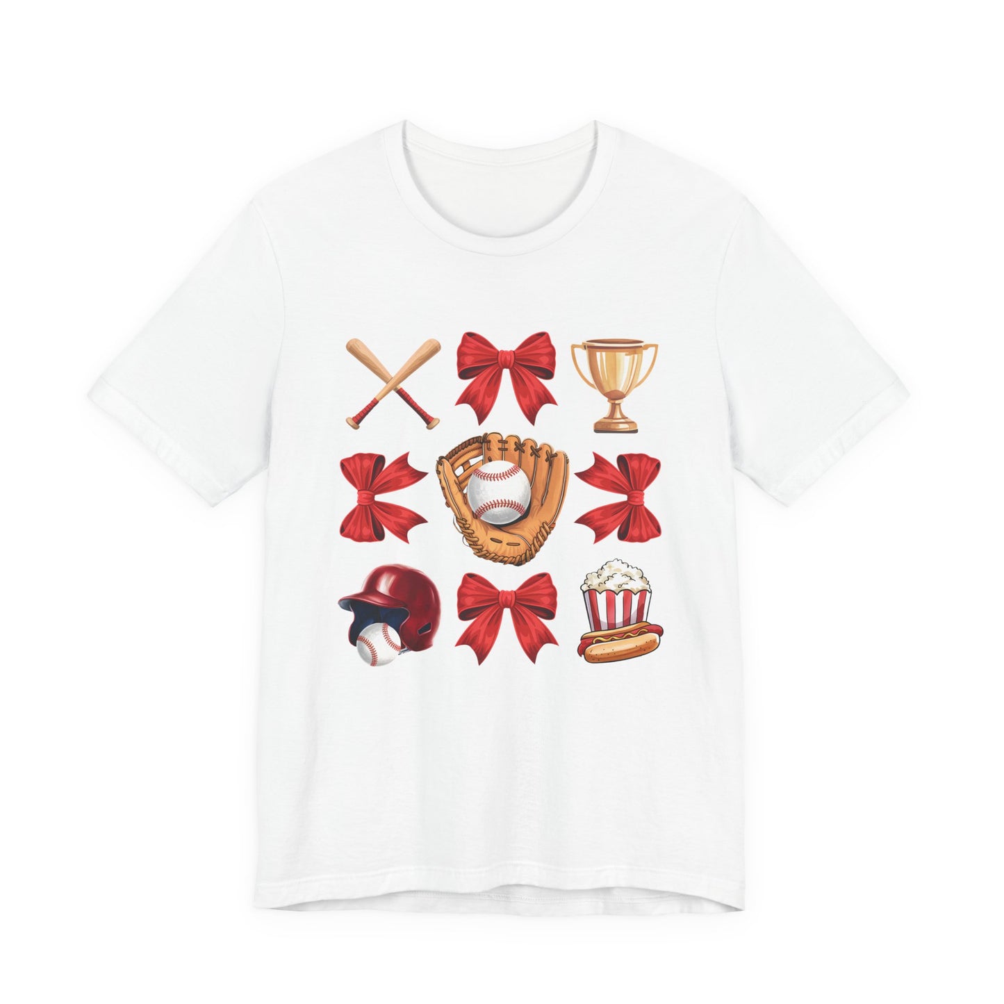 Baseball Icons Graphic Tee — Glove, Bat & Trophy Design