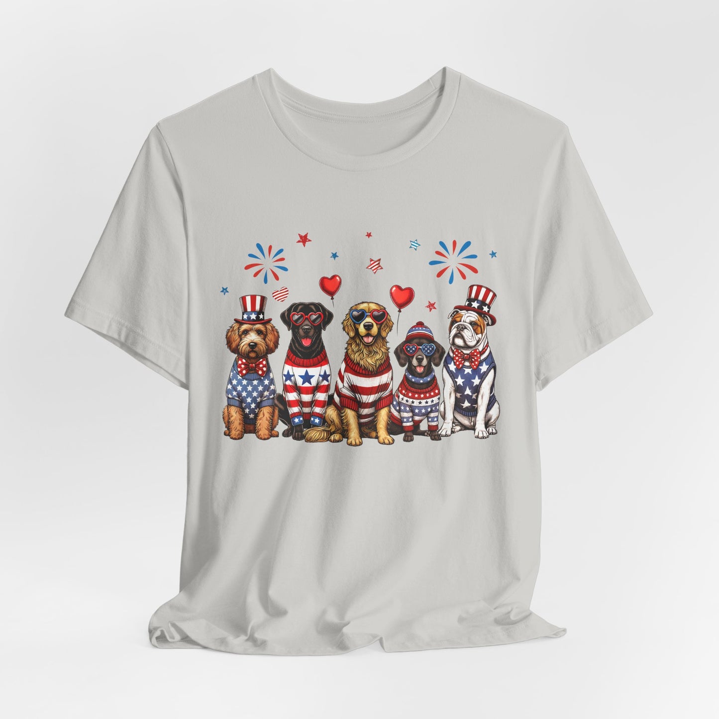 Patriotic Dogs T‑Shirt — 4th of July American Flag Pups Tee