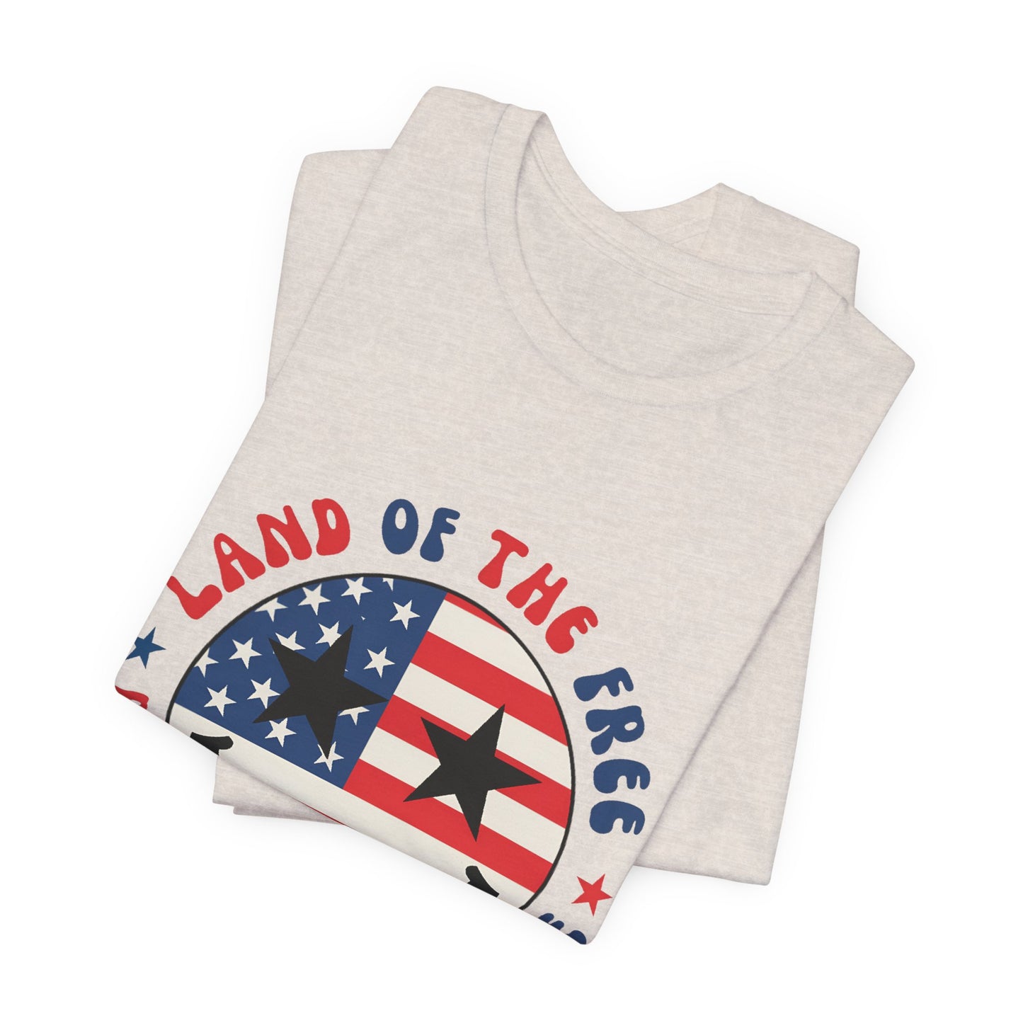 Patriotic Smiley Tee - "Land of the Free Because of the Brave" American Flag Shirt