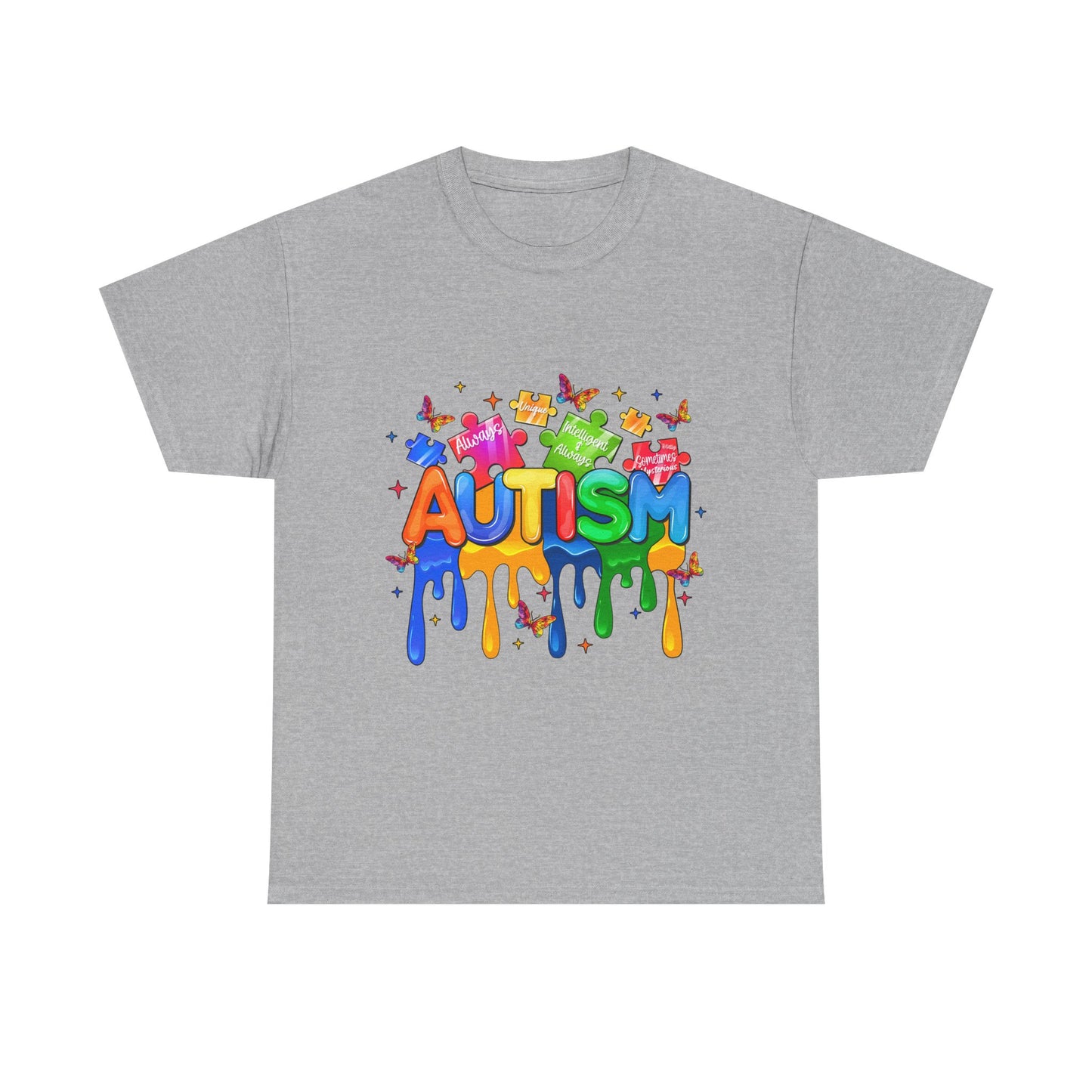 Autism Awareness Puzzle Heart T-Shirt — Colorful Drip Design