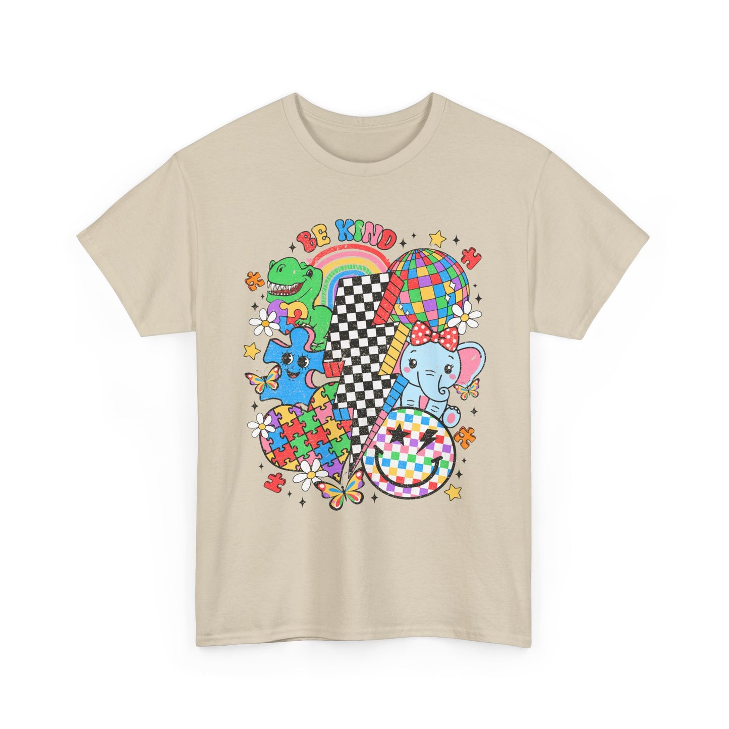 Puzzle Heart Tee — Colorful Autism Awareness Puzzle Pieces with Rainbow Animals
