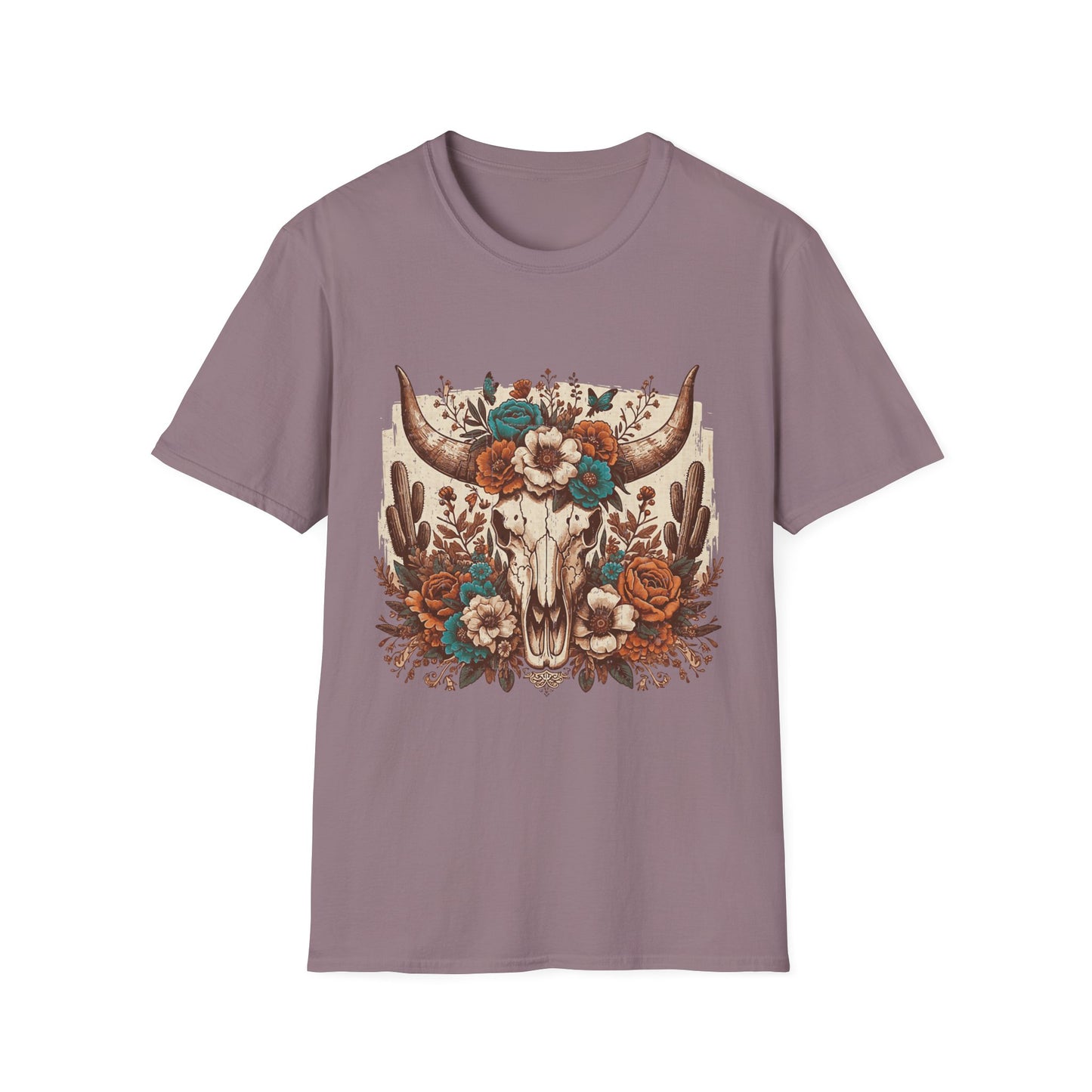 Boho Western Skull T-Shirt — Floral Longhorn Graphic Tee