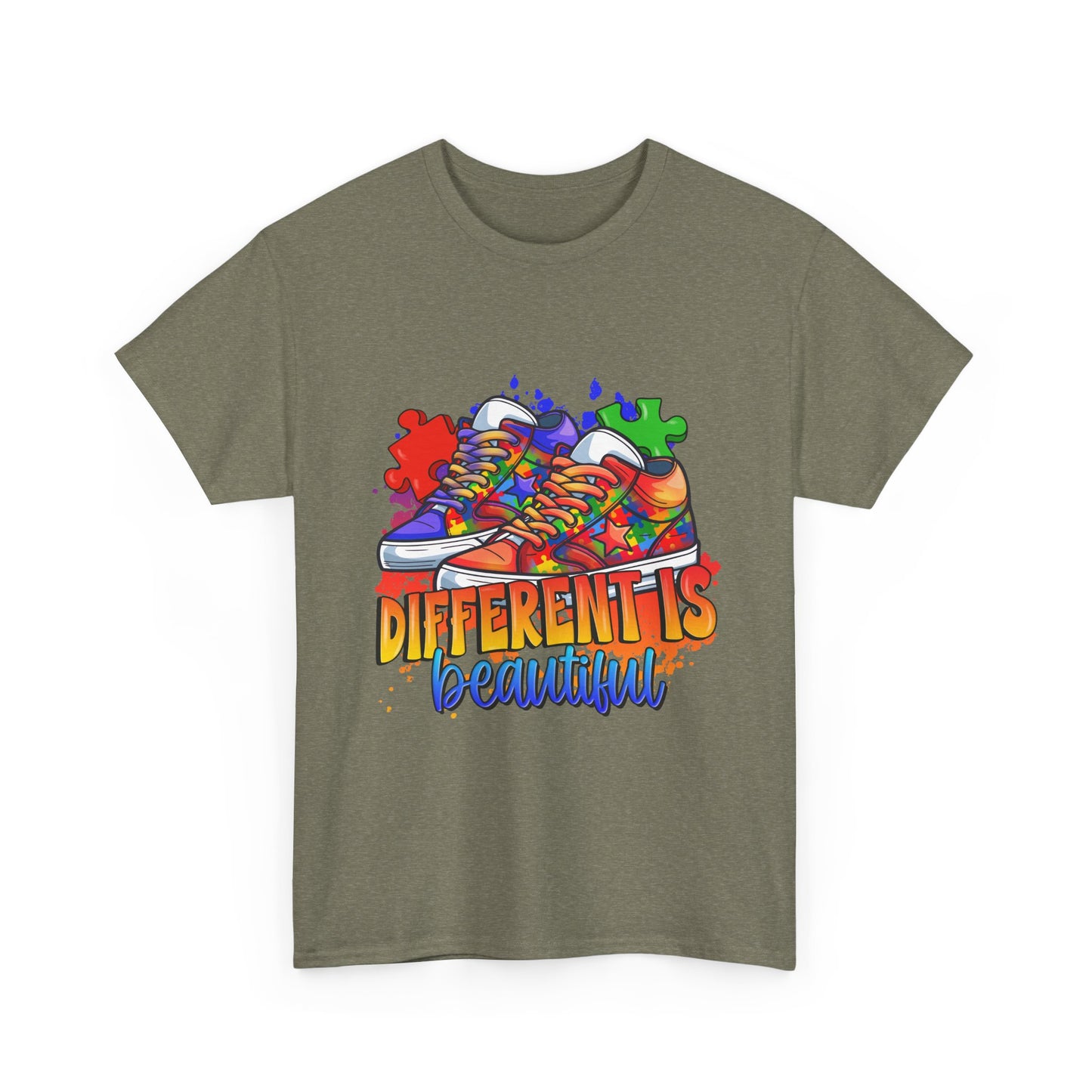 Different Is Beautiful Rainbow Puzzle Sneakers T-Shirt – Autism Awareness Tee