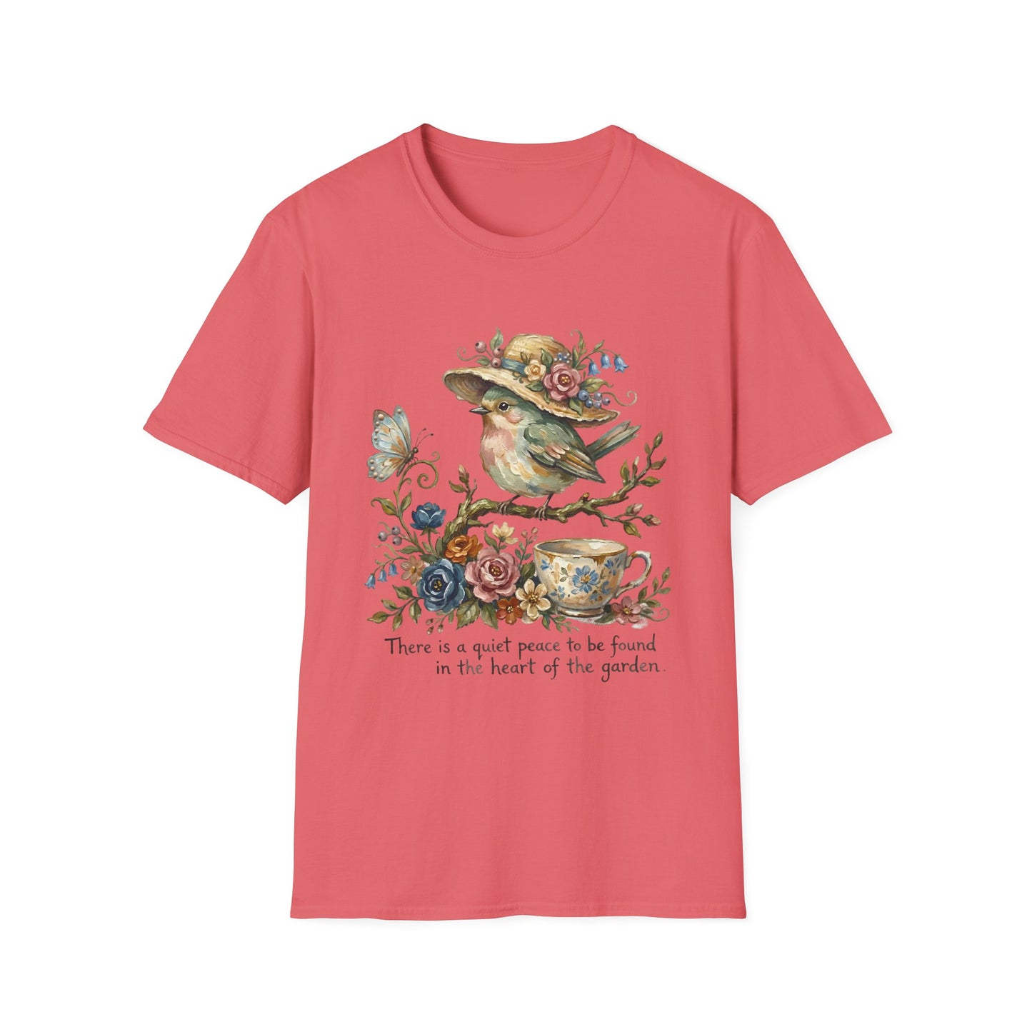 Garden Bird Tee — "There is a quiet peace to be found in the heart of the garden" Floral Bird T-Shirt