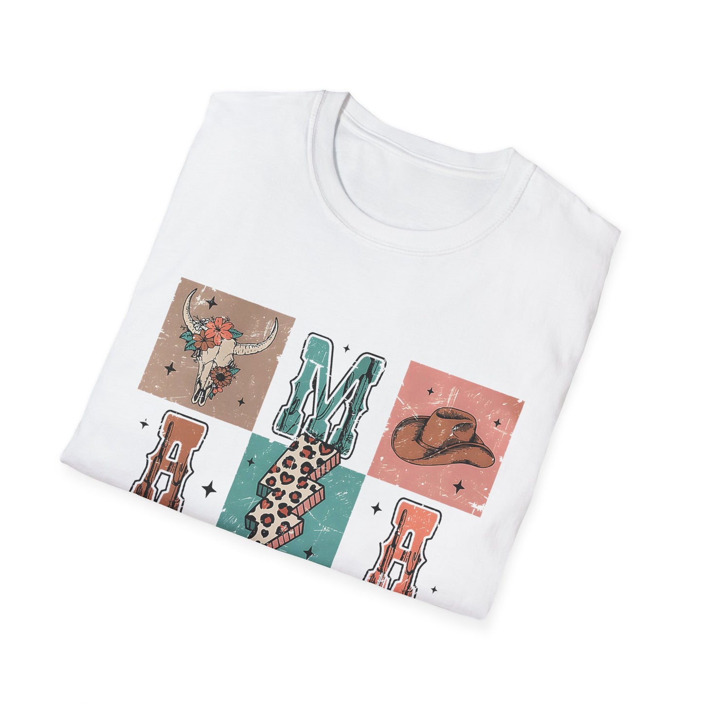 Mama Western Graphic T-Shirt — Cowgirl Boots, Hat & Floral Block Design