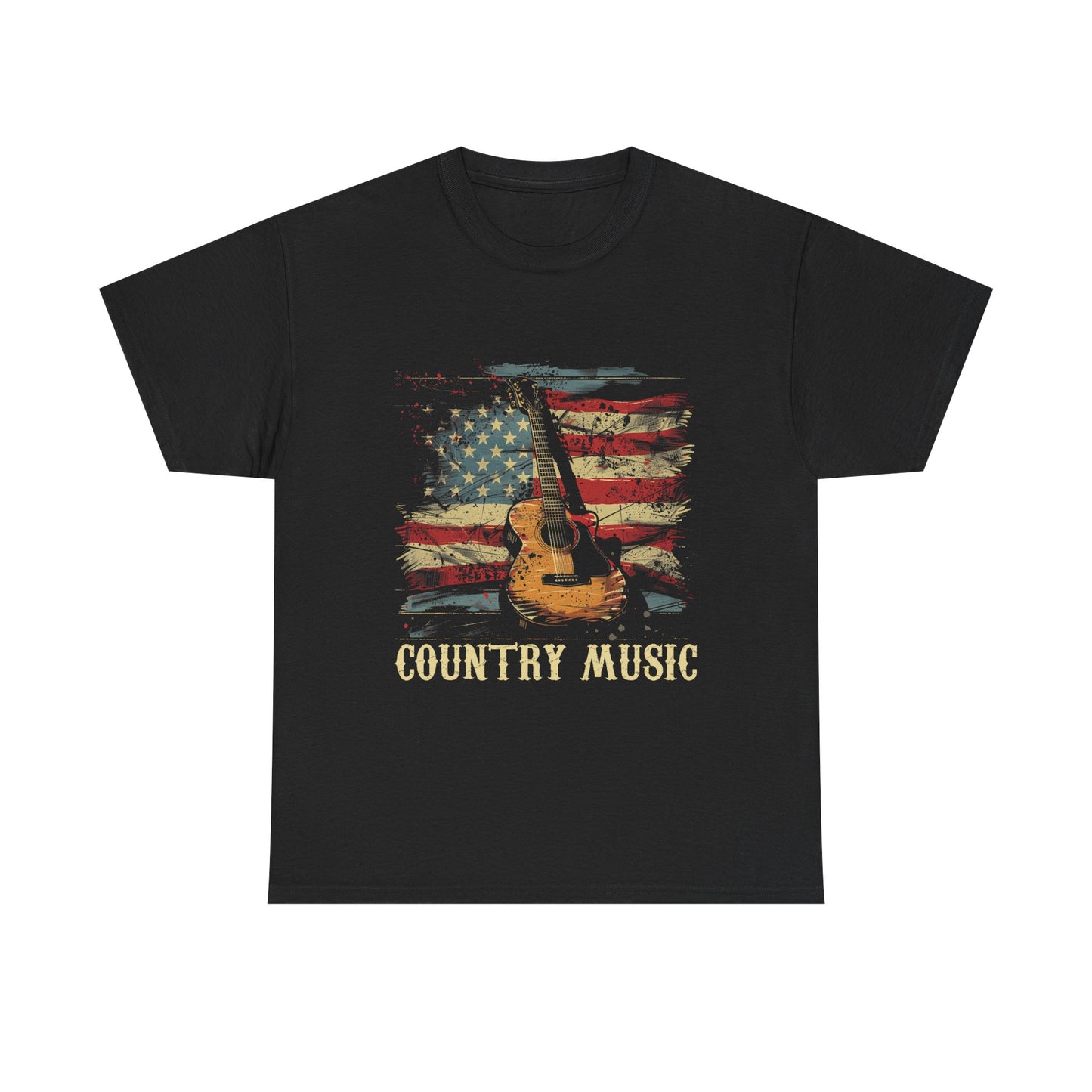 Country Music Guitar Tee — Vintage American Flag Acoustic Shirt