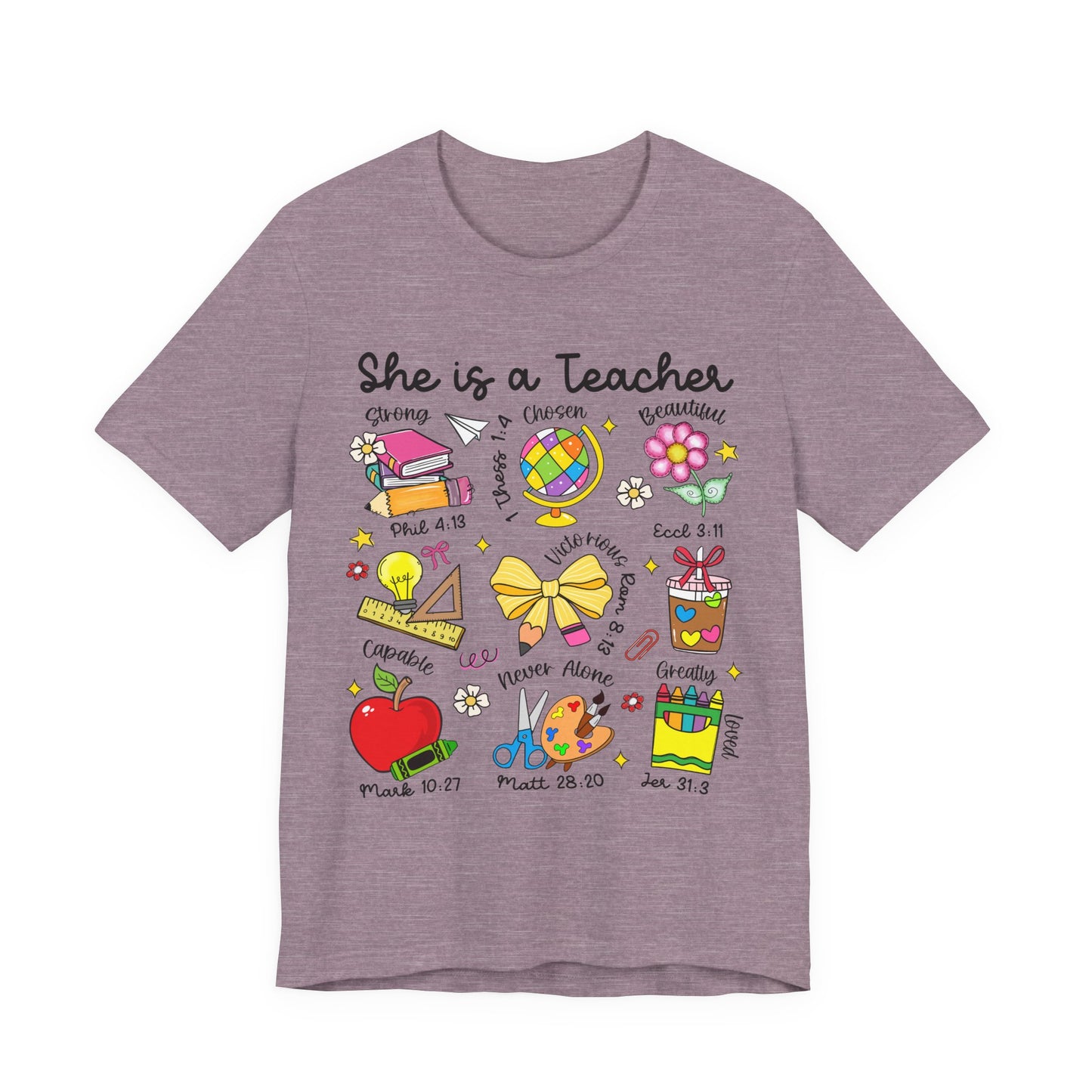 Teacher Illustrated Icons T-Shirt — "She is a Teacher" Appreciation Tee