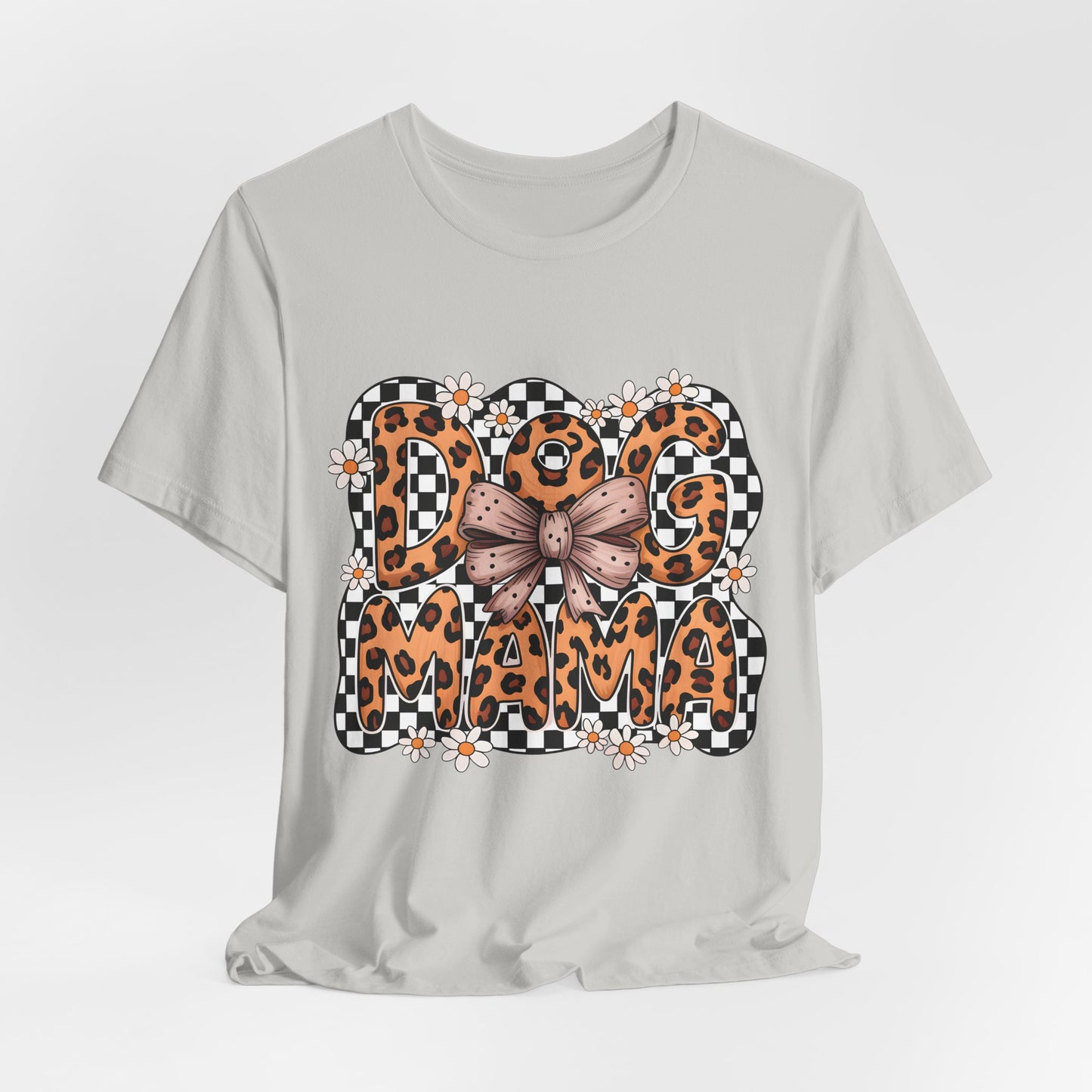 Dog Mama Leopard Print Tee — Floral Bow Pet Lover T‑Shirt