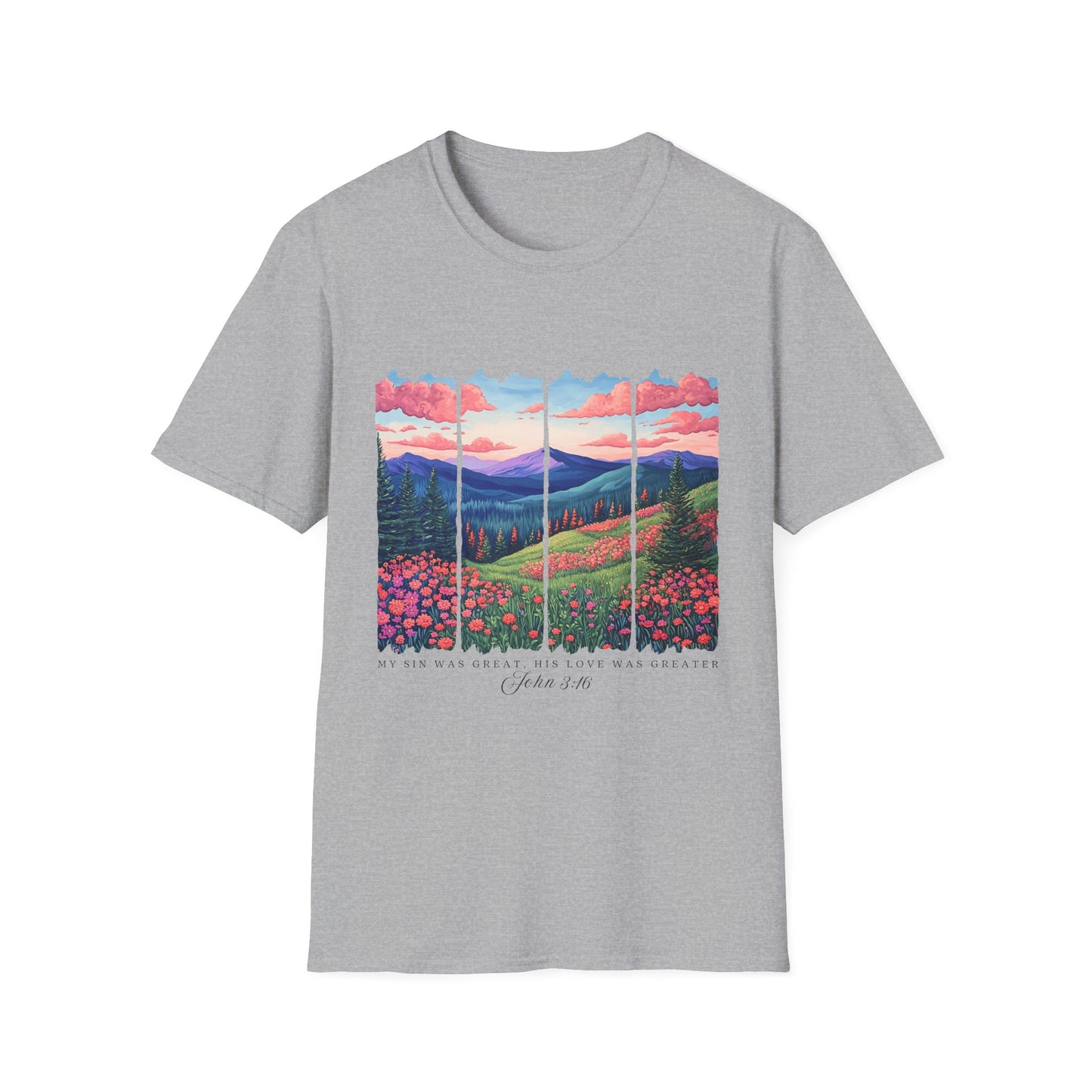 Scenic Mountain Sunset T-Shirt — Wildflower Valley Landscape Tee