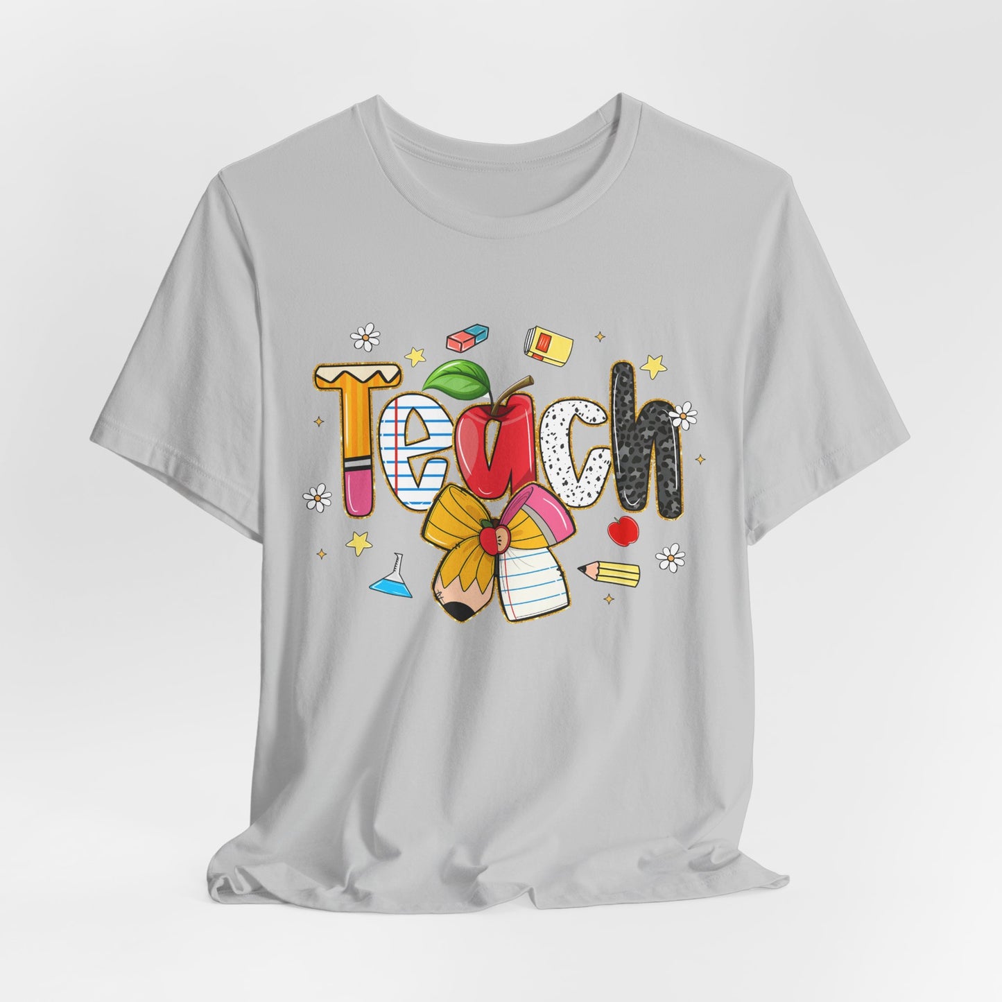 Teacher Floral Pencil Tee - "Teach" Cute School T-Shirt for Educators