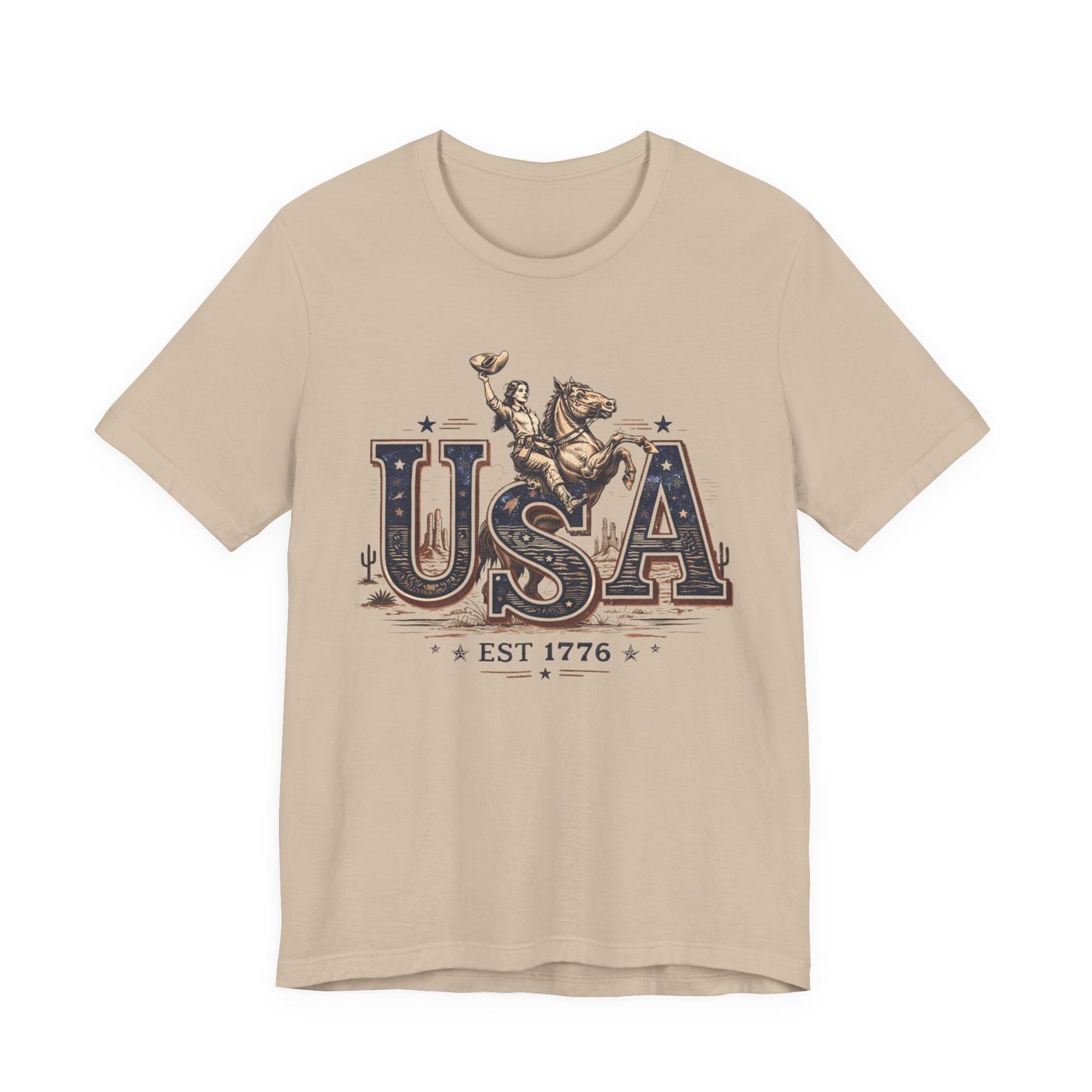 USA Western Rodeo T-Shirt – 'USA EST 1776' Patriotic Cowboy Tee