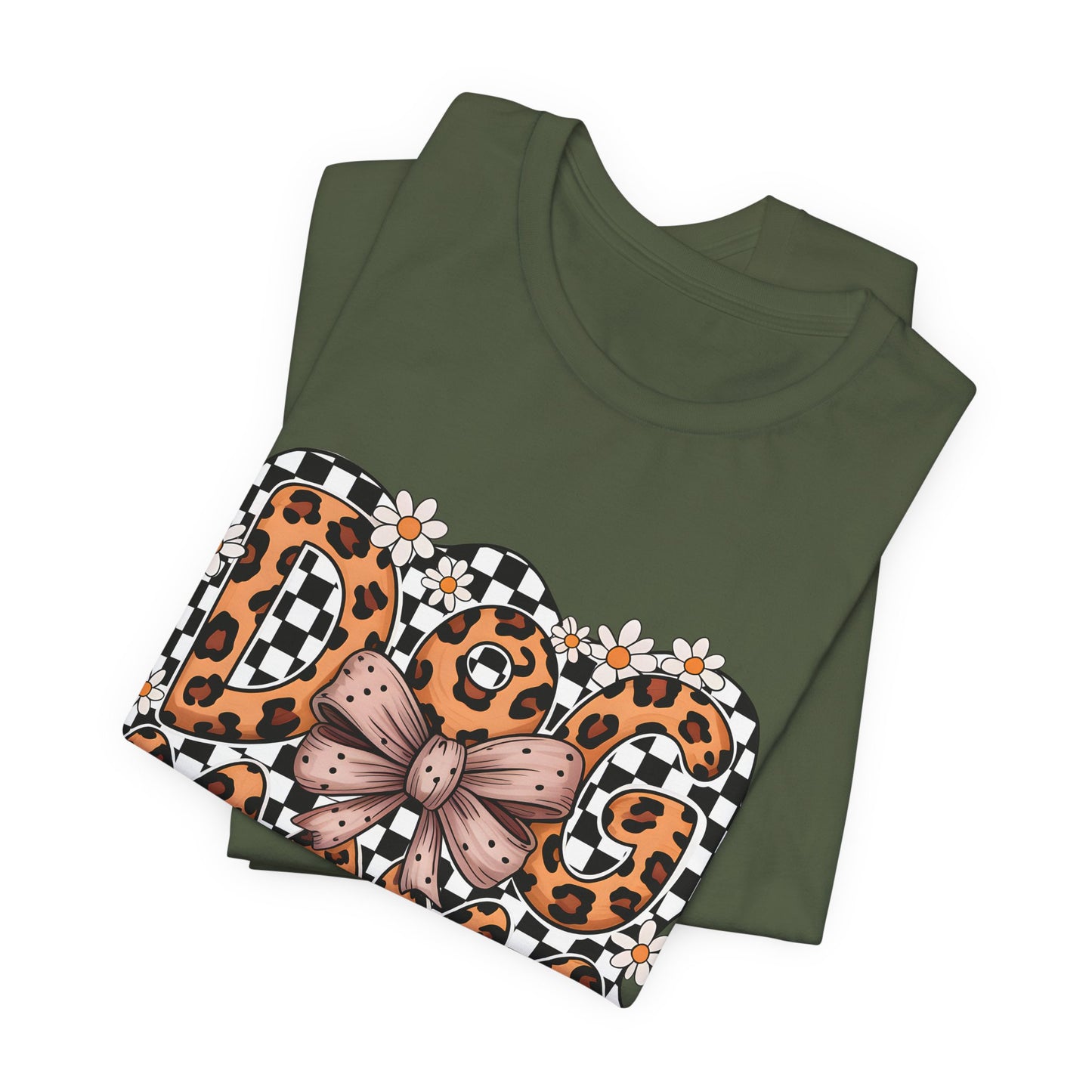 Dog Mama Leopard Print Tee — Floral Bow Pet Lover T‑Shirt