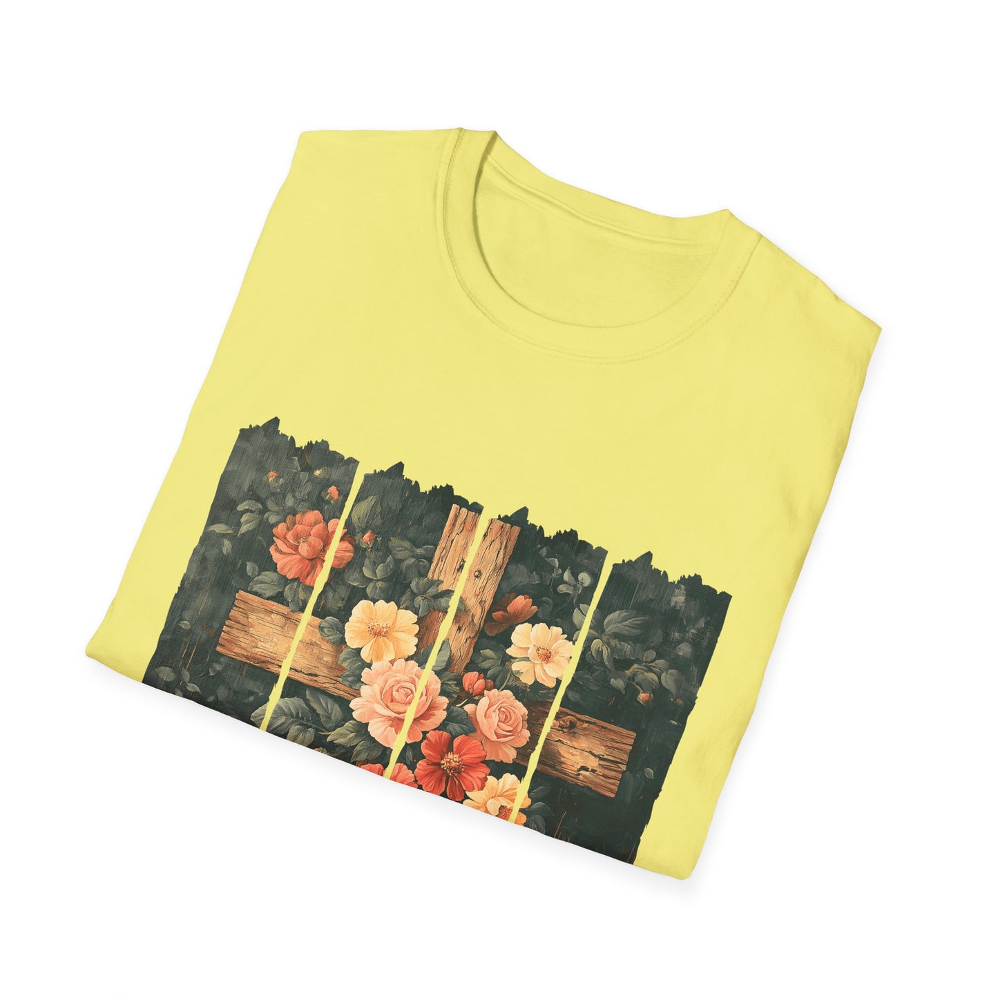 Floral Wooden Cross T-Shirt — Roses & Faith Christian Graphic Tee