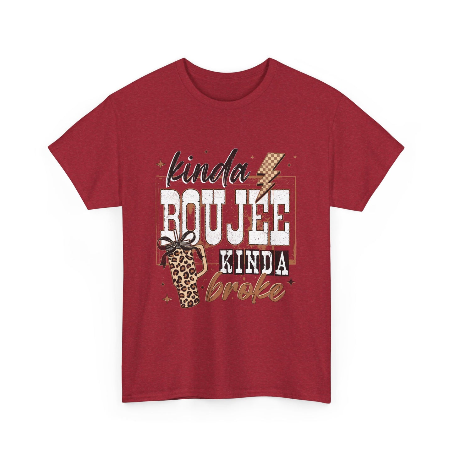 Kinda Boujee Kinda Broke Tee — Leopard Print Graphic T‑Shirt