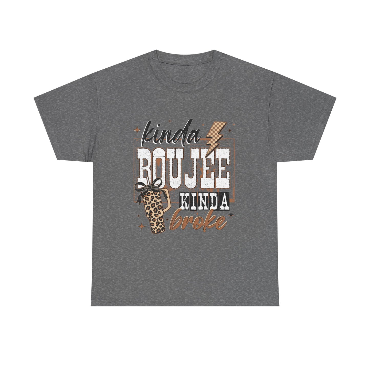 Kinda Boujee Kinda Broke Tee — Leopard Print Graphic T‑Shirt