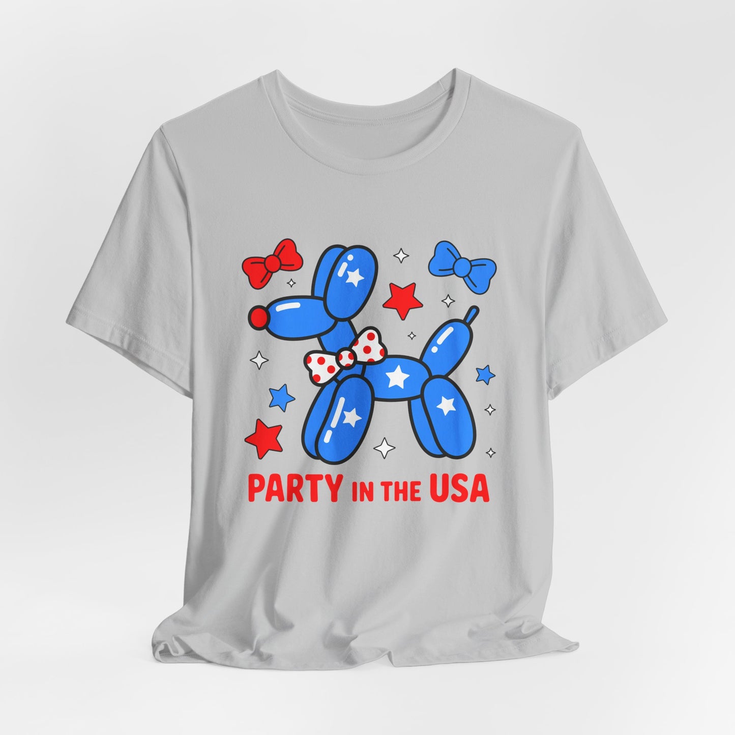 Party in the USA Balloon Dog Tee – Patriotic 4th of July Graphic T-Shirt