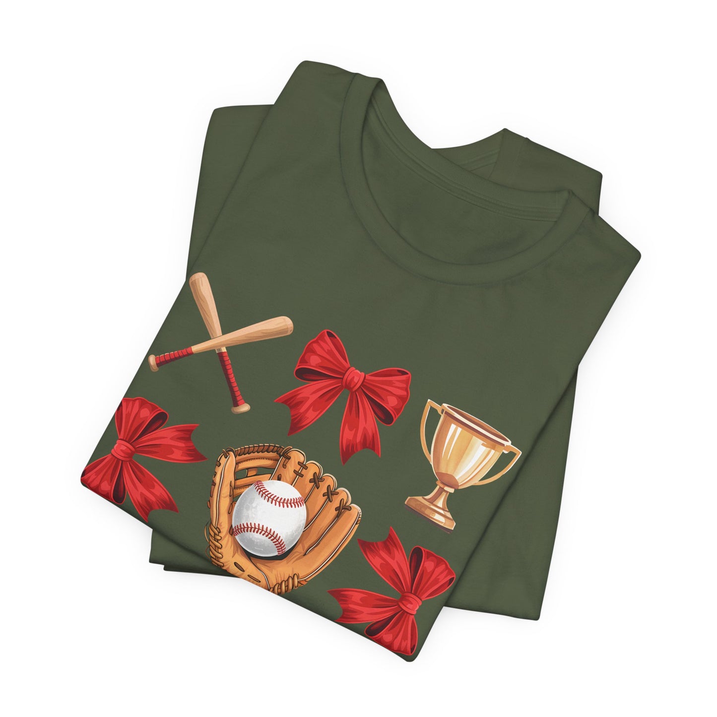 Baseball Icons Graphic Tee — Glove, Bat & Trophy Design