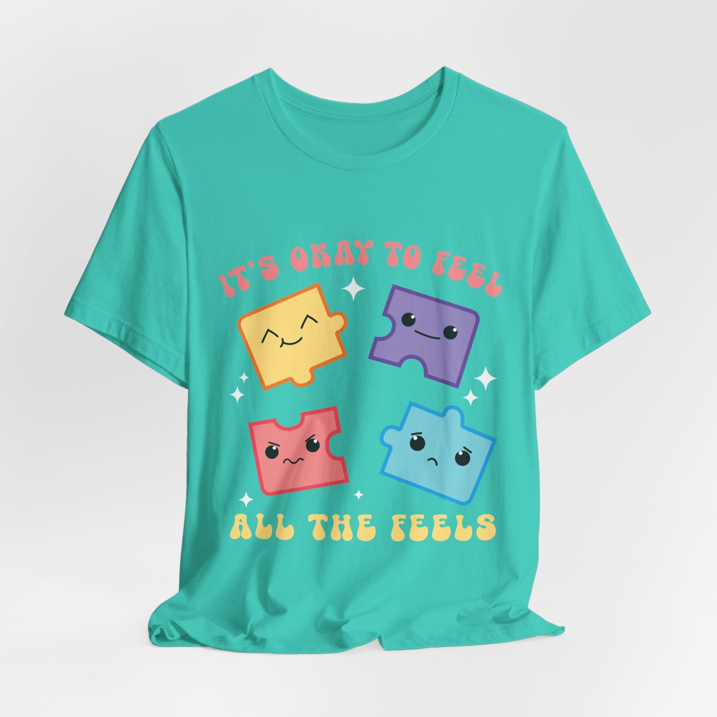 “It’s Okay to Feel” Puzzle Pieces Tee — Mental Health Awareness Comfort Shirt