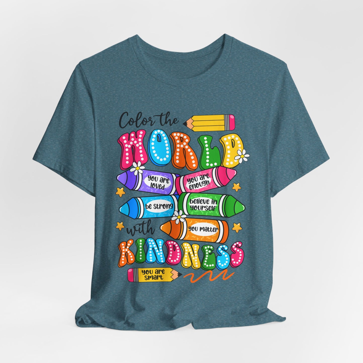 Color the World with Kindness T-Shirt — Kids & Teachers Positive Message Tee