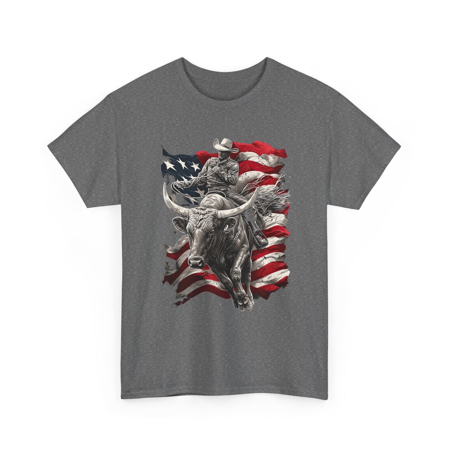 American Rodeo Bull Rider T-Shirt — Patriotic Flag Western Tee