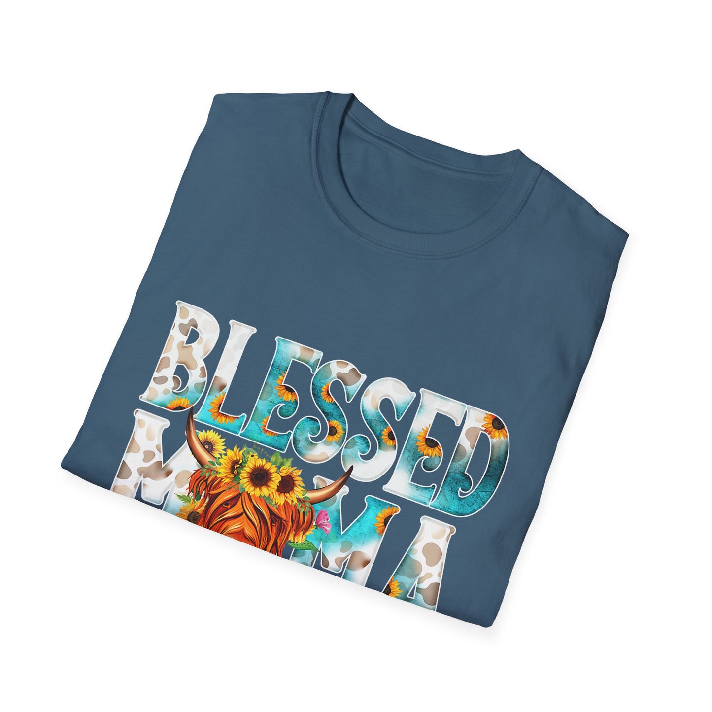 Blessed Mama T-Shirt — Floral Highland Cow Mother's Day Tee
