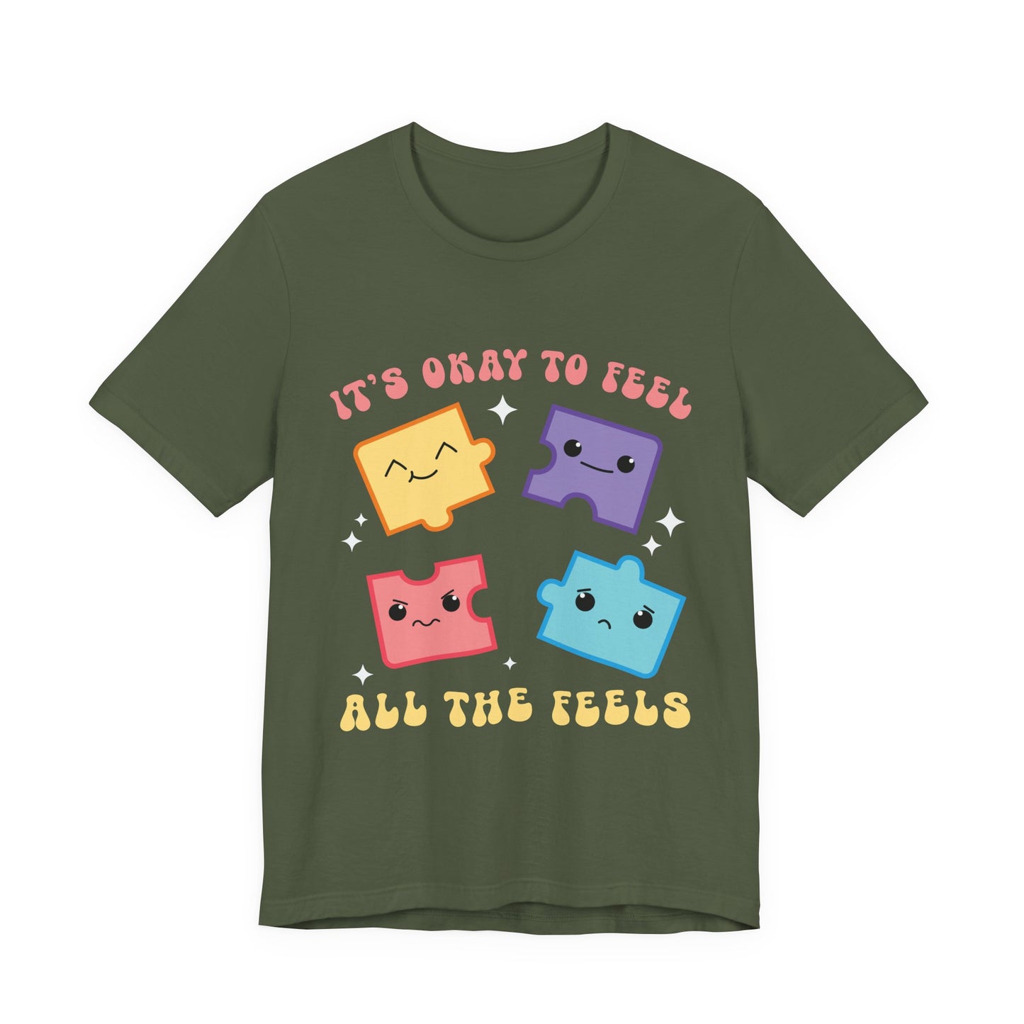 “It’s Okay to Feel” Puzzle Pieces Tee — Mental Health Awareness Comfort Shirt